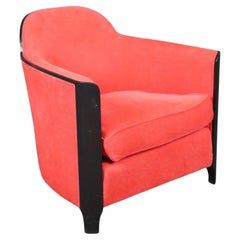 Sleek Ebonized Art Deco Club Chair in Red Upholstery Circa 1930s Era