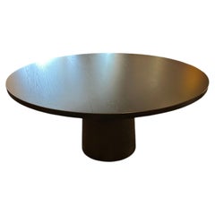 Sleek Ebonized Oak Round Dining Table with Columnar Base