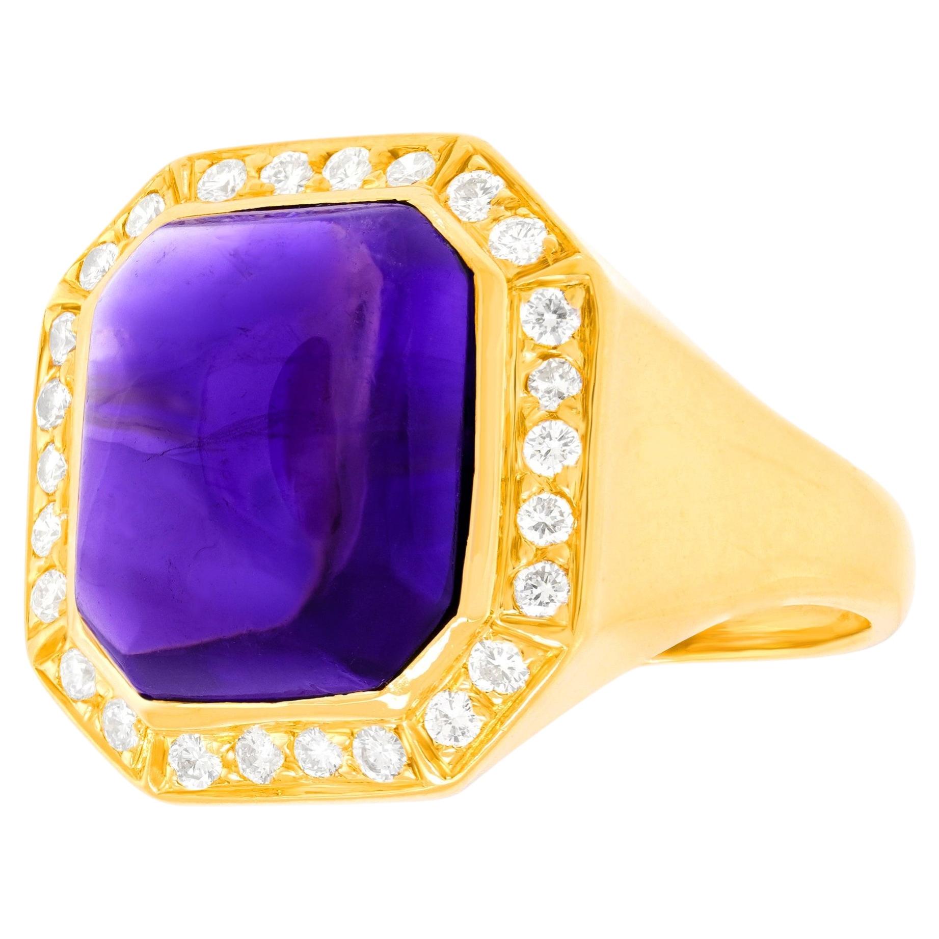 Sleek Eighties Diamond and Amethyst Ring