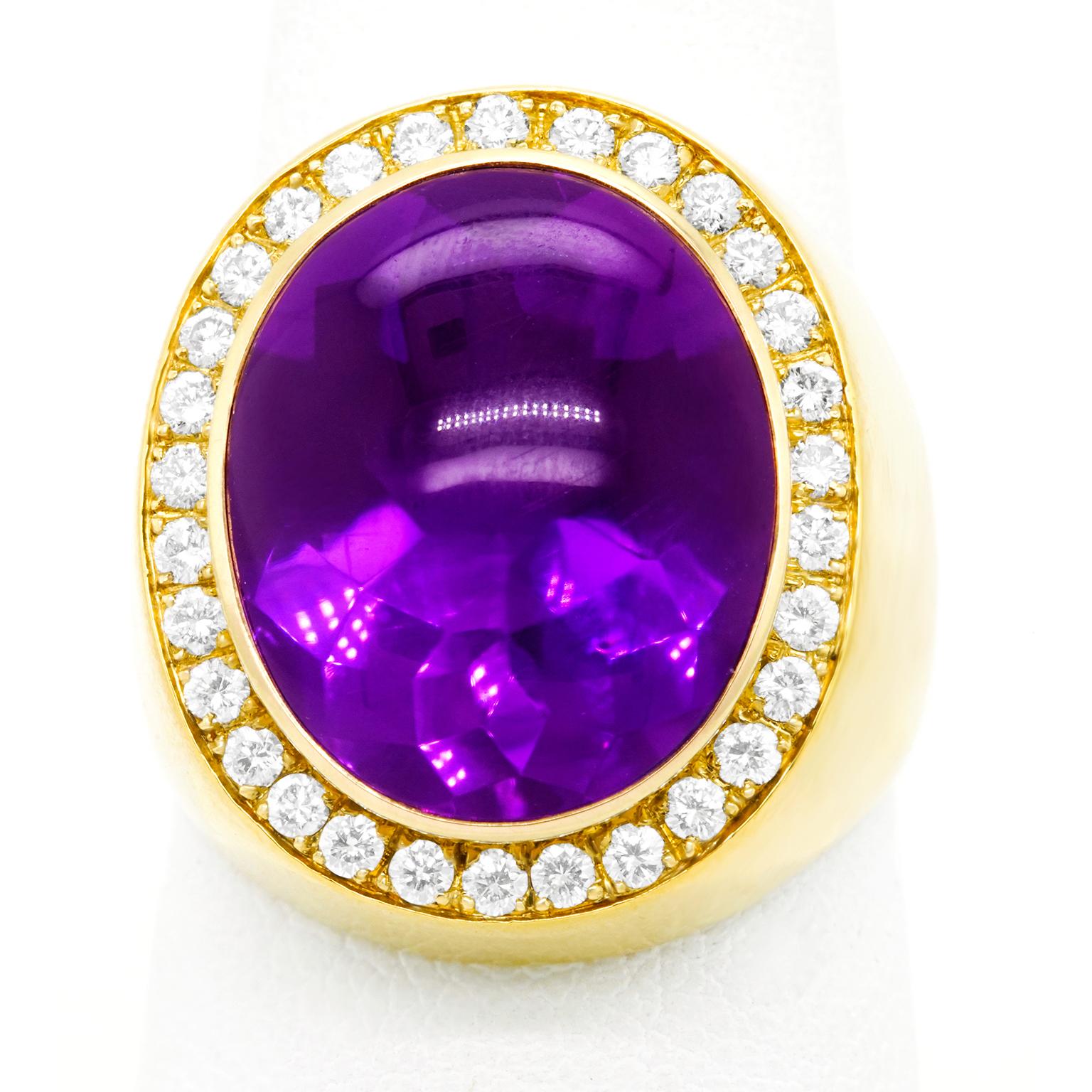Sleek Eighties Diamond and Amethyst-Set Gold Ring 4