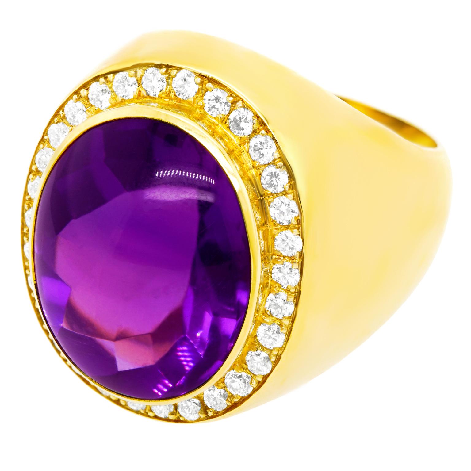 Sleek Eighties Diamond and Amethyst-Set Gold Ring 5