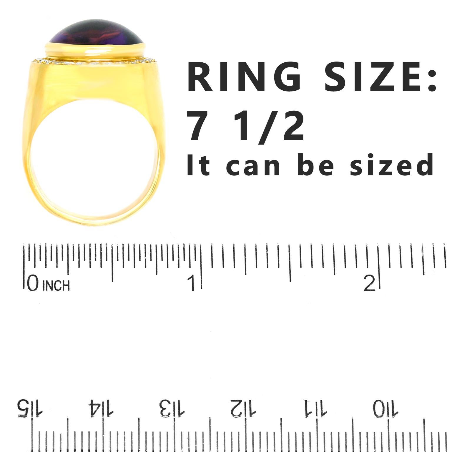 Women's or Men's Sleek Eighties Diamond and Amethyst-Set Gold Ring