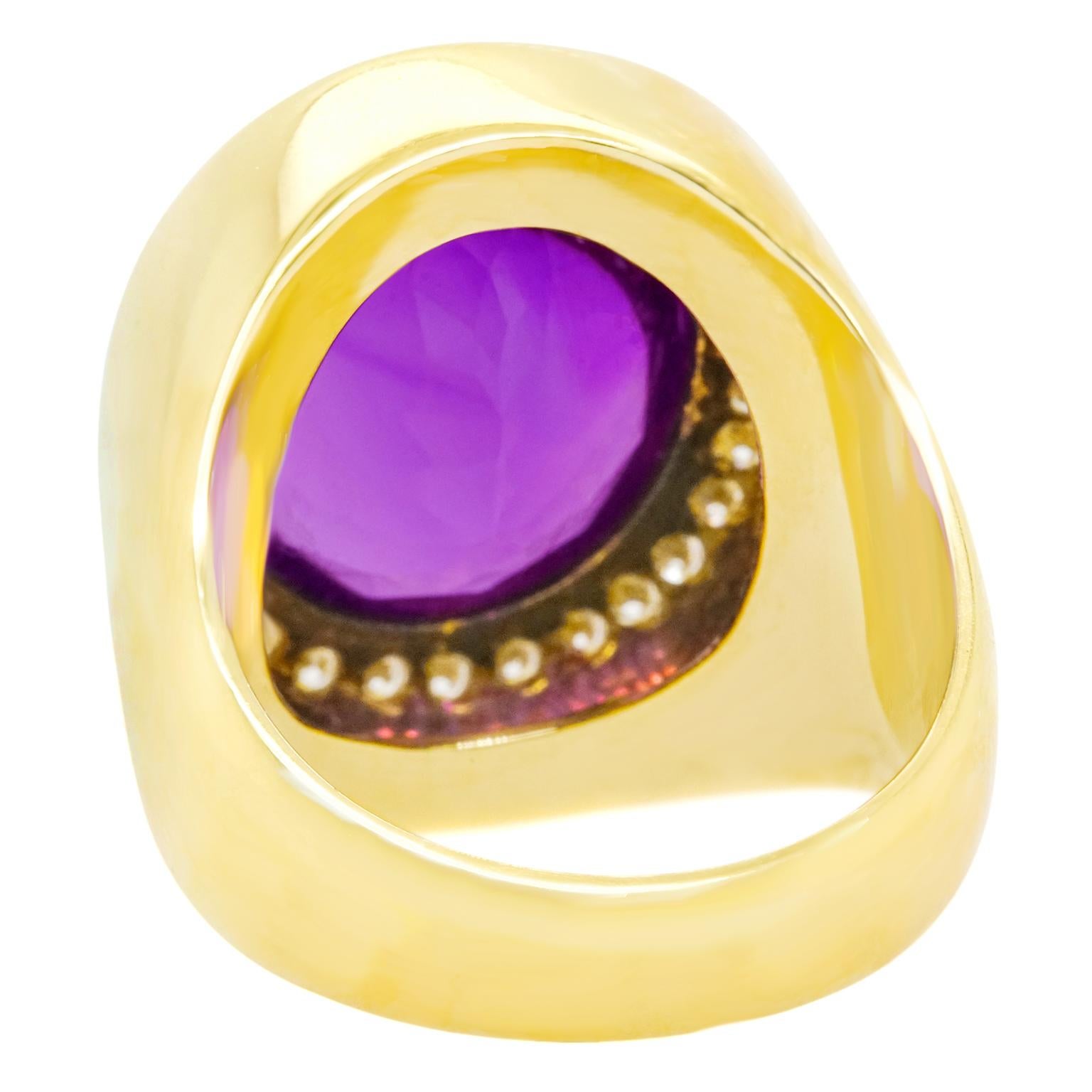 Sleek Eighties Diamond and Amethyst-Set Gold Ring 3
