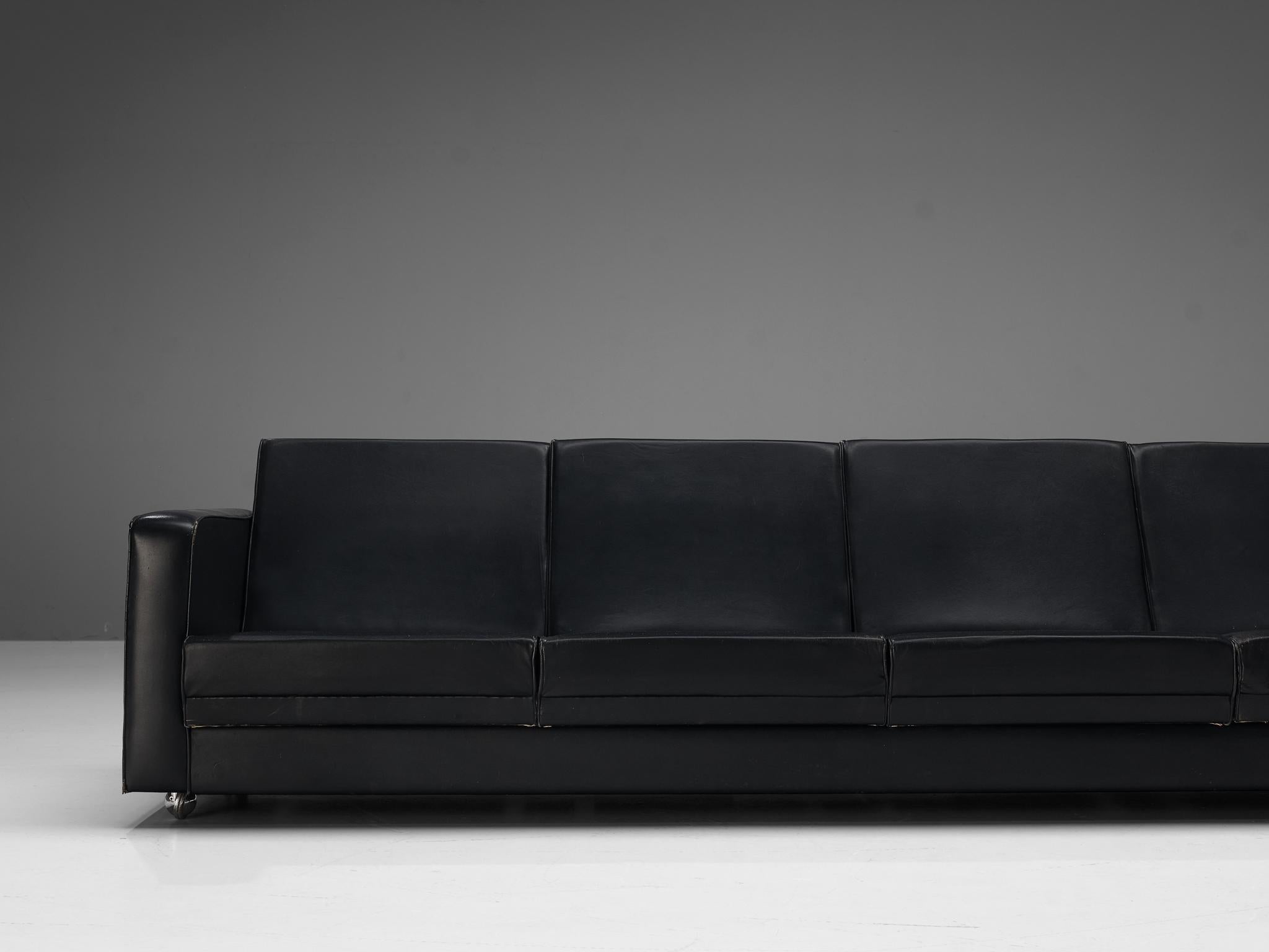 Sleek Four-Seat Danish Sofa in Black Leatherette  For Sale 2