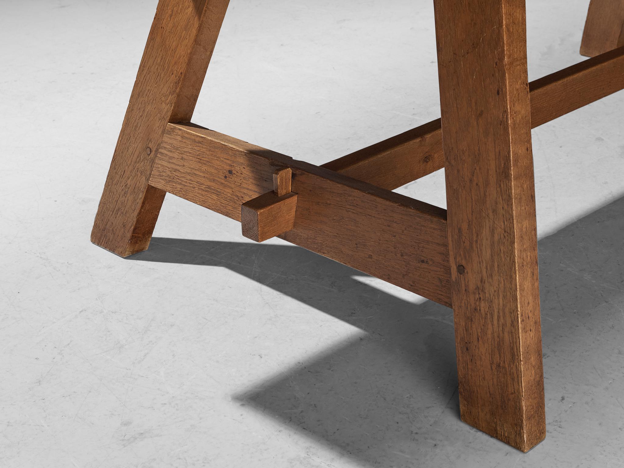 Mid-Century Modern Sleek French Dining Table with Sculptural Base in Oak