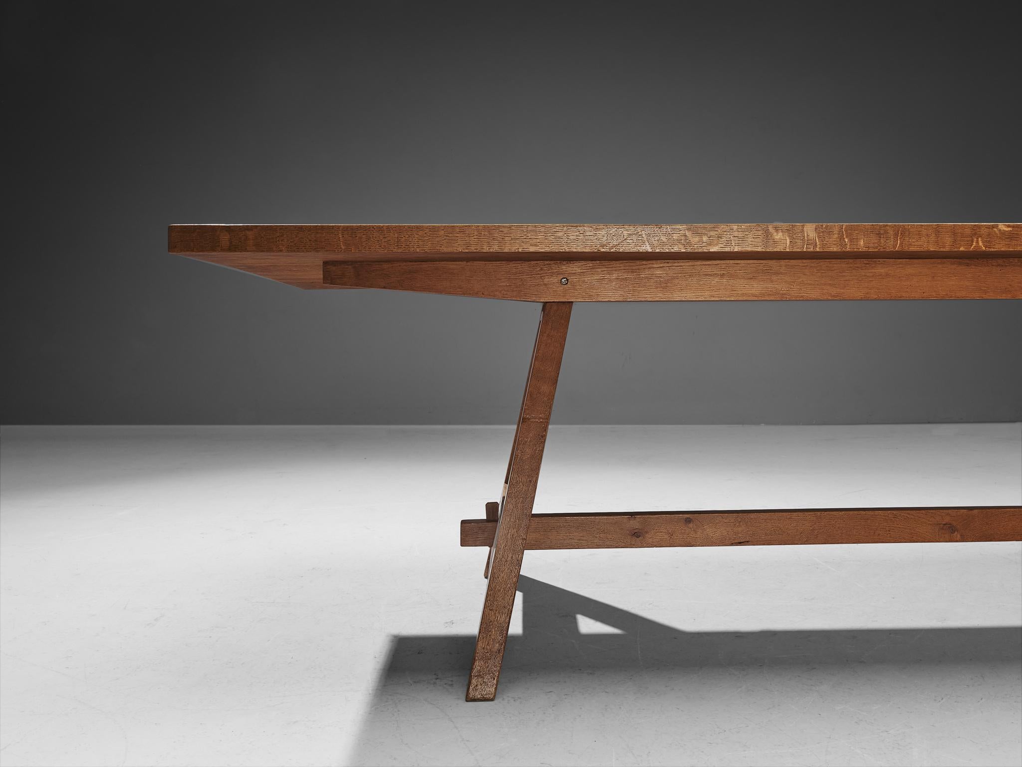 Sleek French Dining Table with Sculptural Base in Oak 1