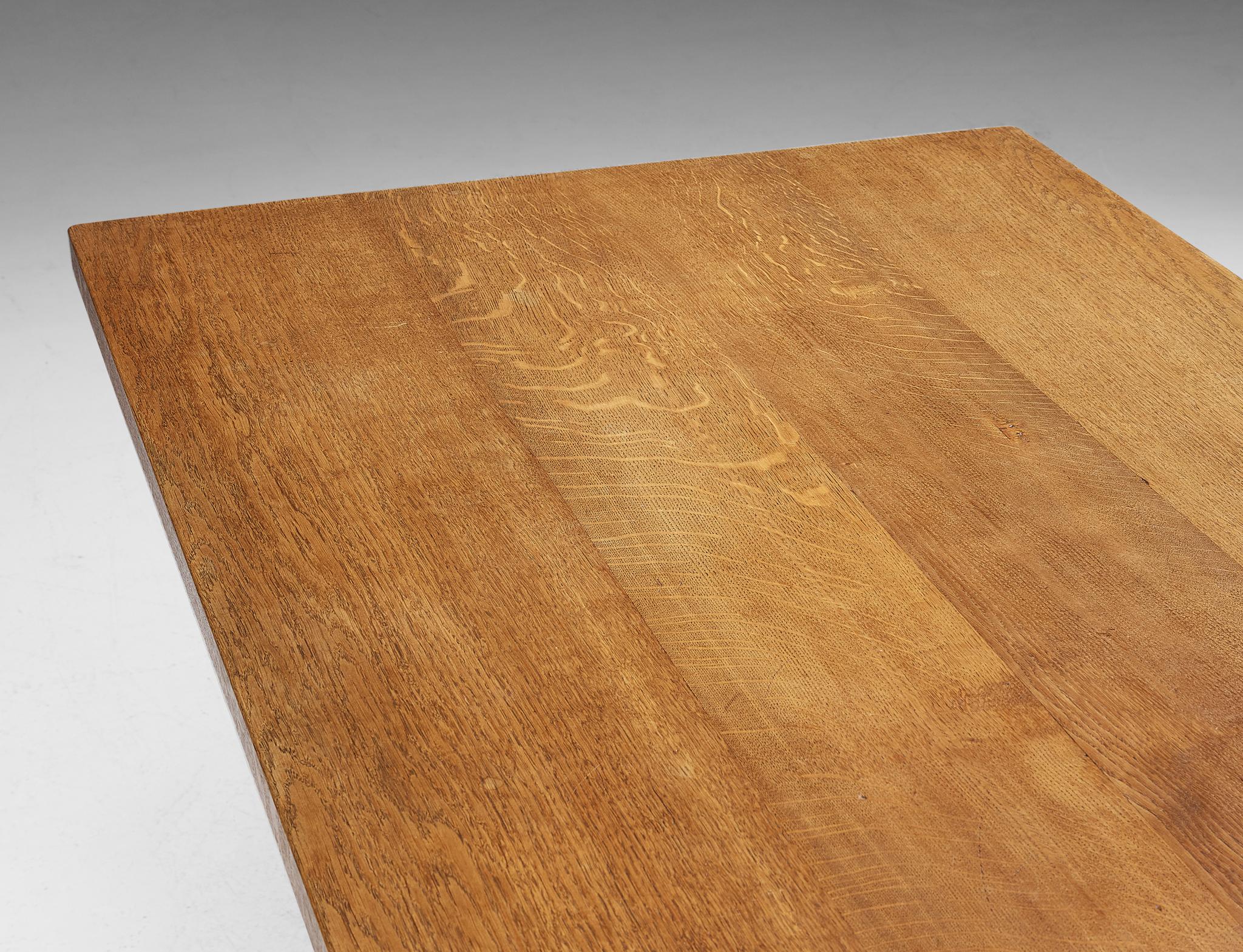 Sleek French Dining Table with Sculptural Base in Oak 2