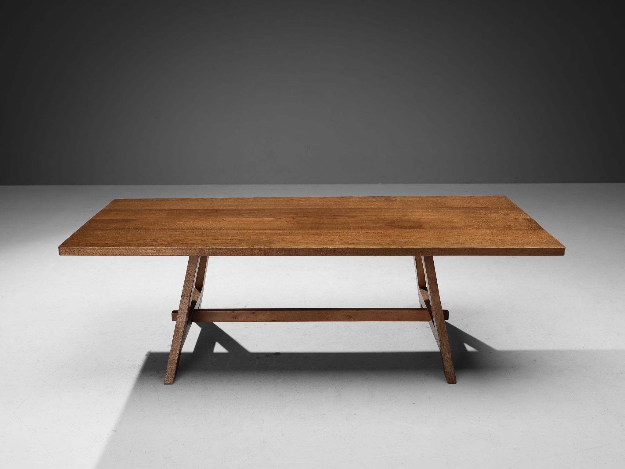 Sleek French Dining Table with Sculptural Base in Oak 3