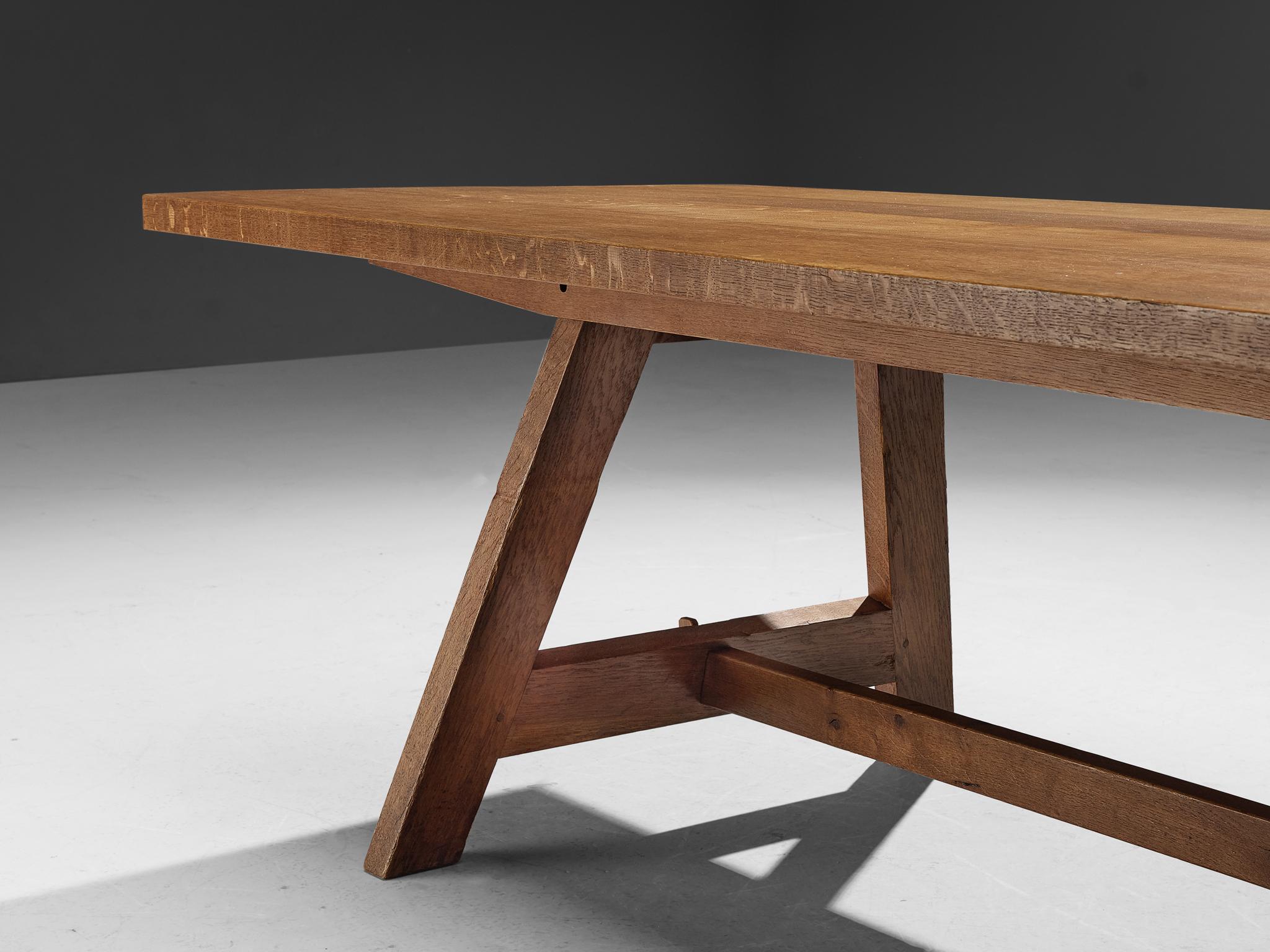 Sleek French Dining Table with Sculptural Base in Oak 4