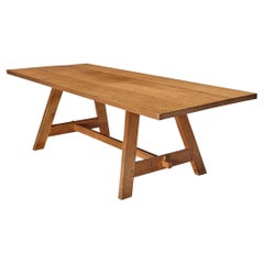 Sleek French Dining Table with Sculptural Base in Oak