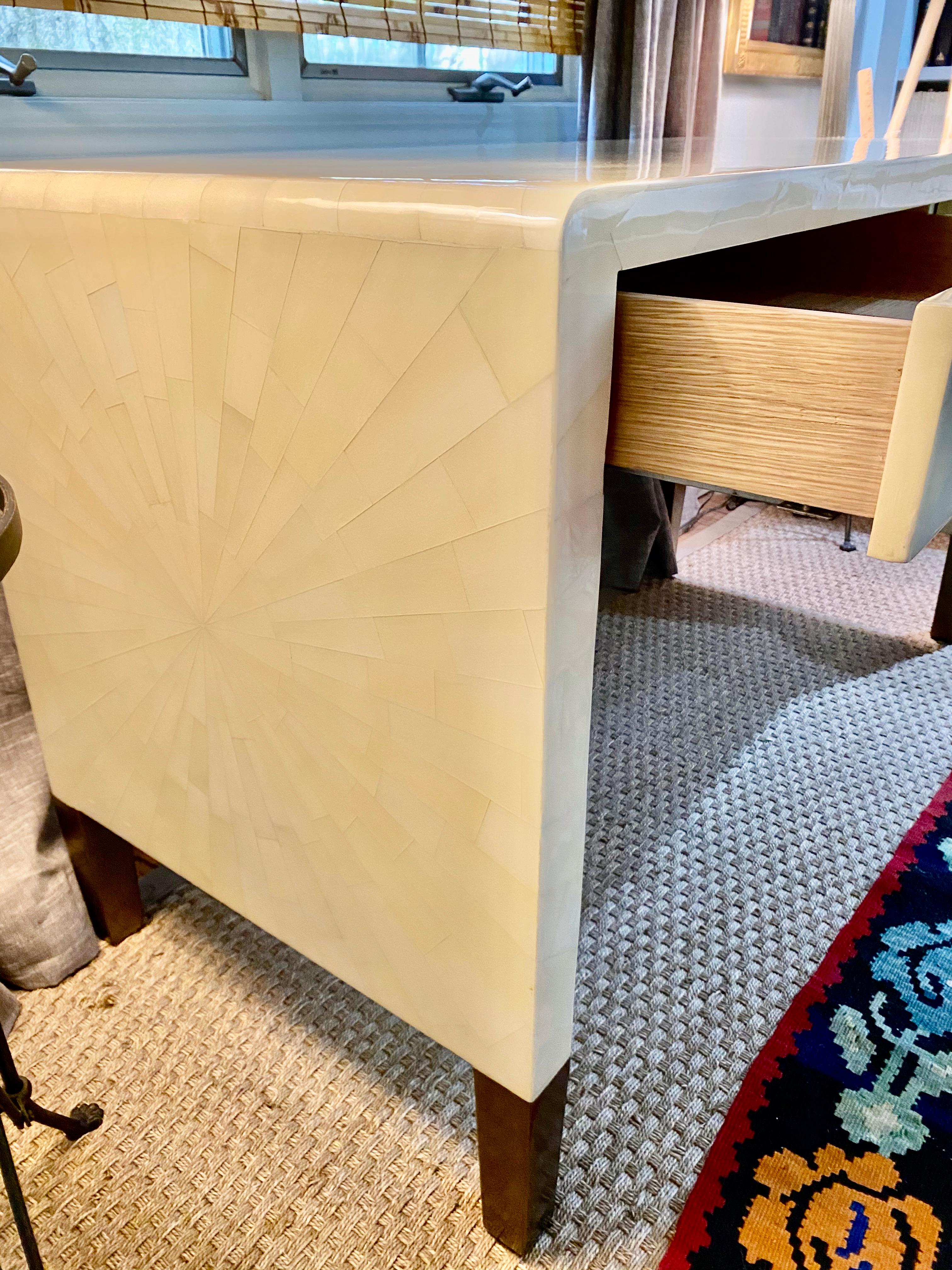 Sleek and Glamorous Made Goods Garlon Ivory Faux Horn Desk In Good Condition In Hopewell, NJ
