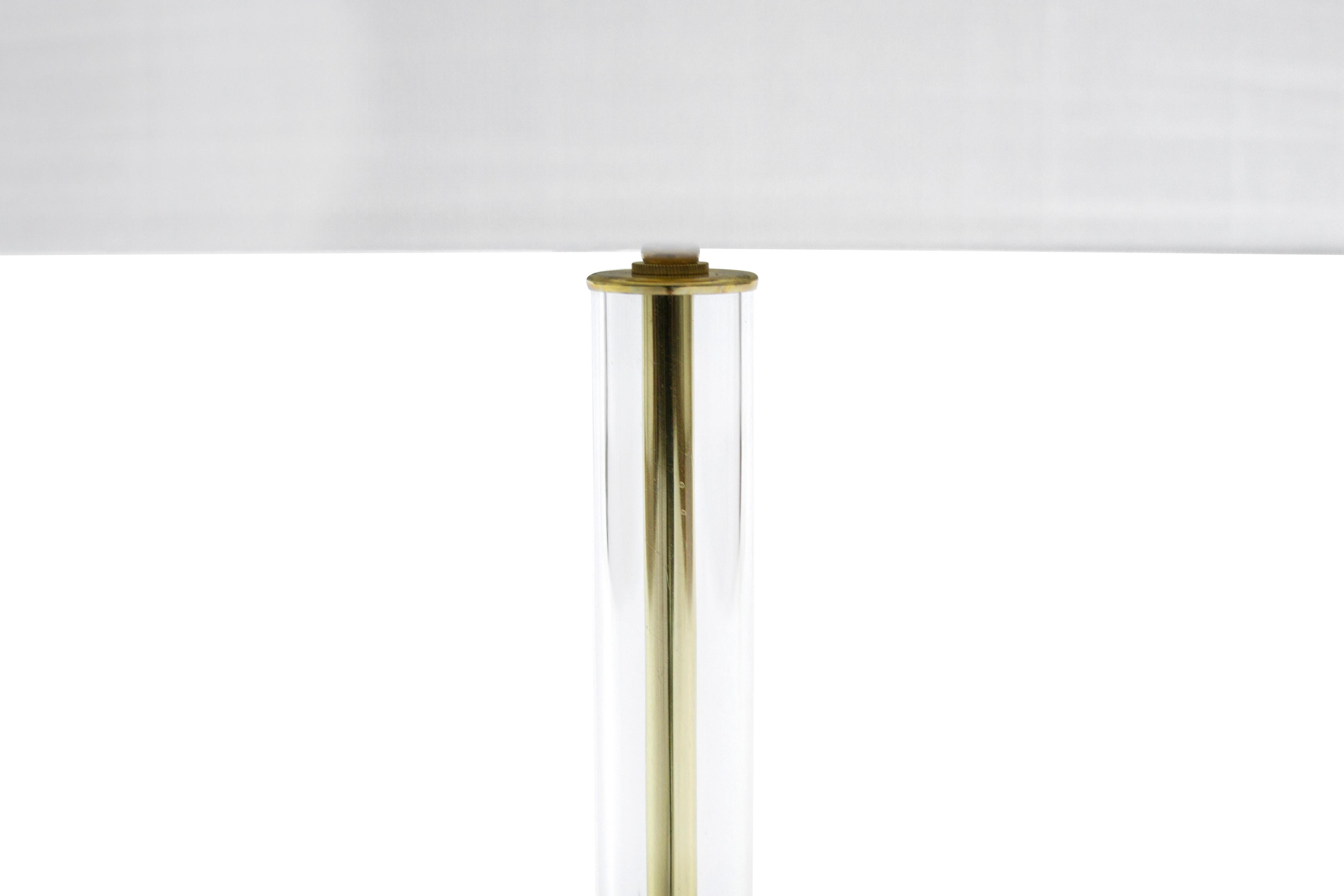 Mid-Century Modern Sleek Glass and Brass Table Lamp For Sale