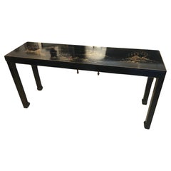 Sleek Japanese Black Lacquer Figural Narrow Console Table