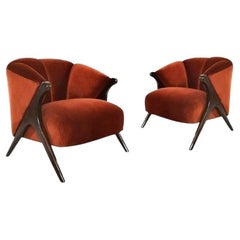 Sleek Karpen of California Barrel Lounge Chairs, Pair