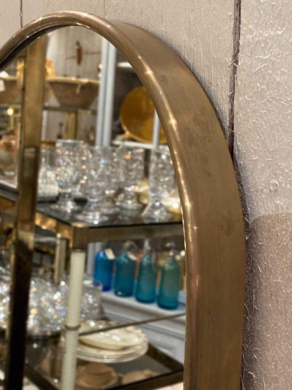 Italian Sleek Larger Very Tall Brass Mirror-Midcentury, Italy