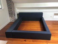 Sleek Ligne Roset Blue Leather Queen Size Bed Frame