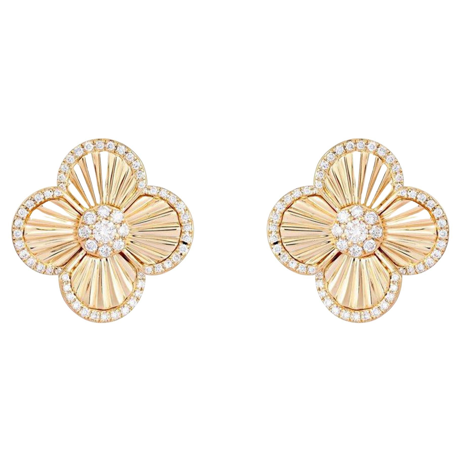 0.65ct Diamond 14K Yellow Gold Flower Stud Earrings