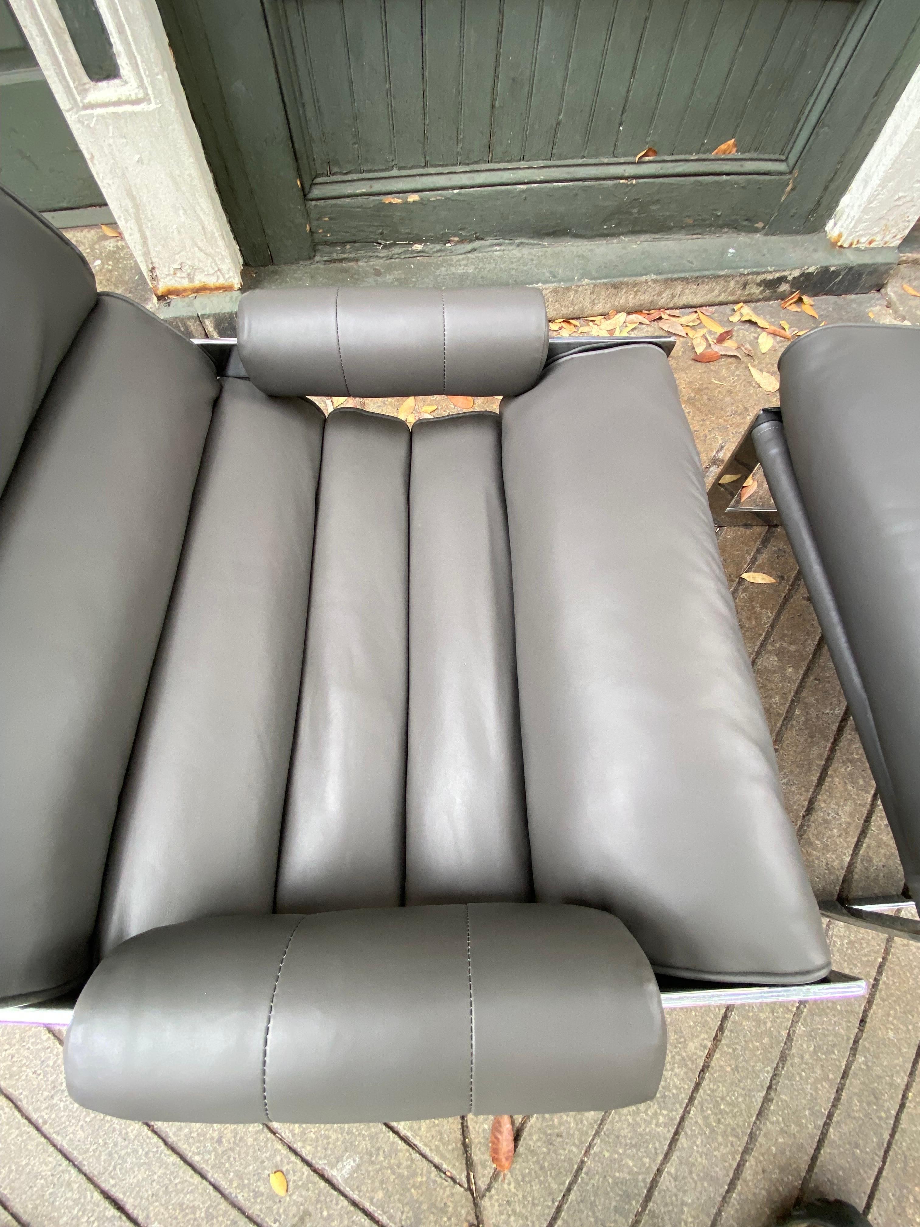 Chrome and Leather Lounge Chair and Ottoman  For Sale 5