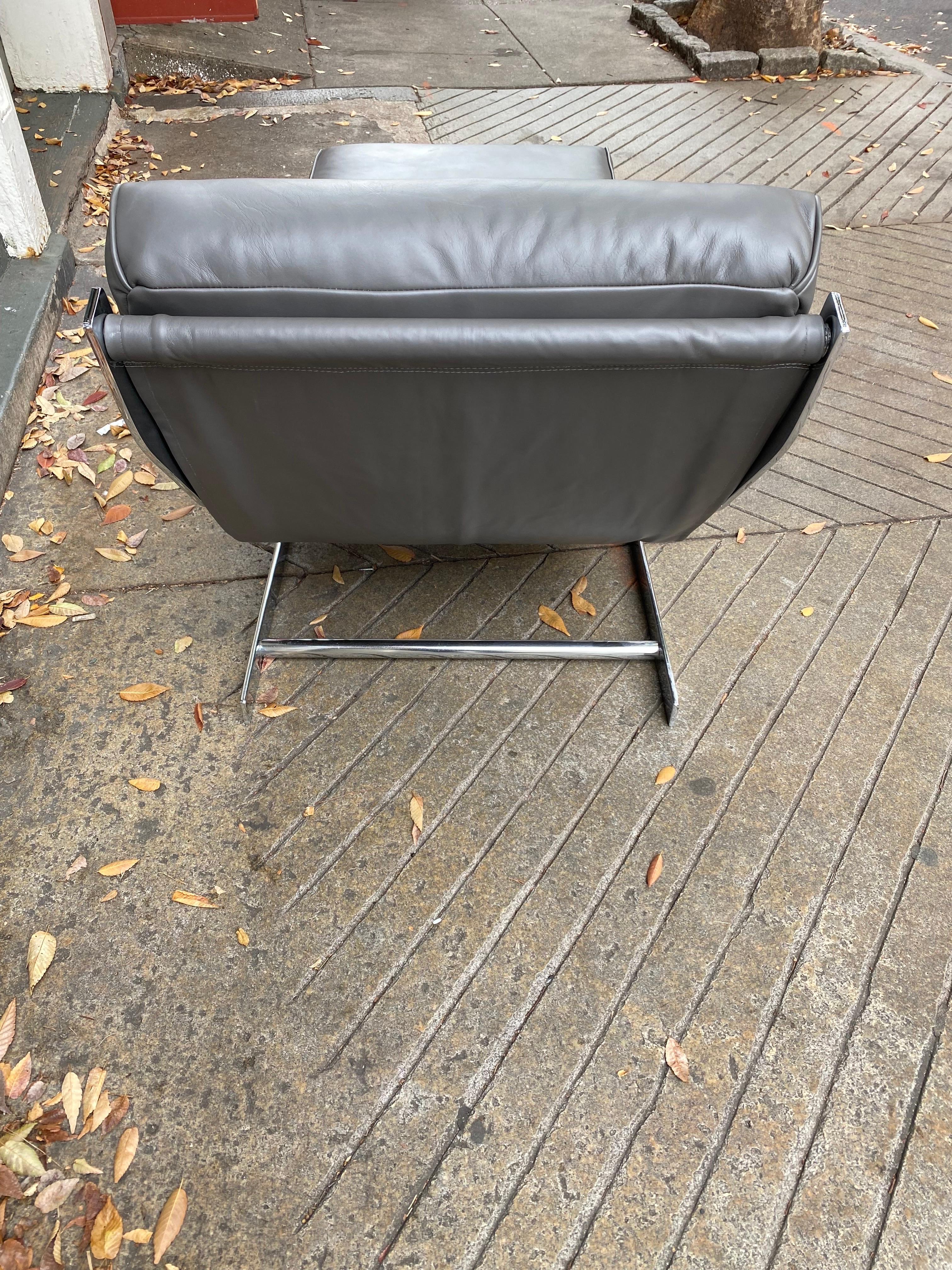 American Chrome and Leather Lounge Chair and Ottoman  For Sale