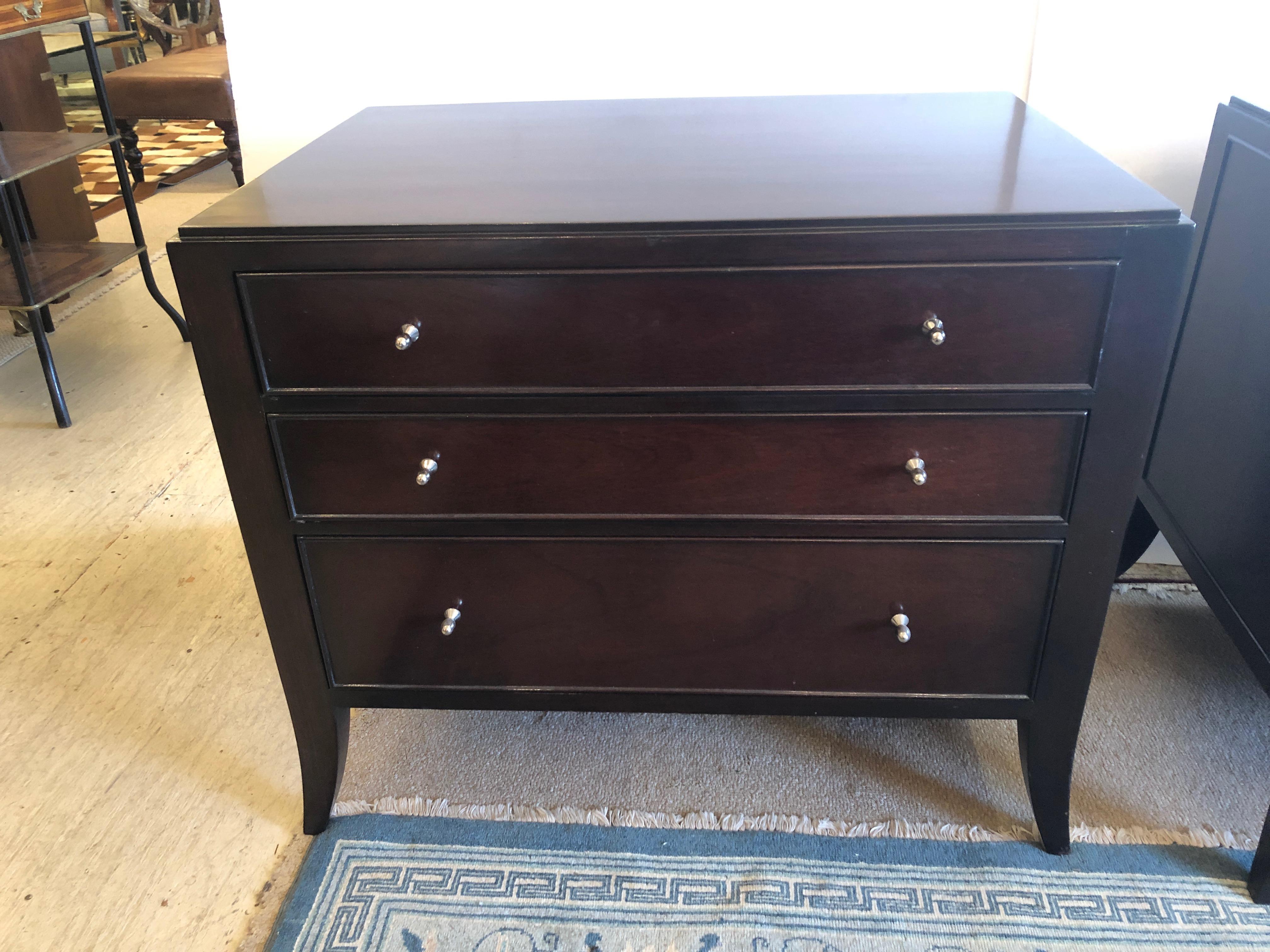 Modern Sleek Mahogany Pair of Barbara Barry Nightstands Commodes End Tables