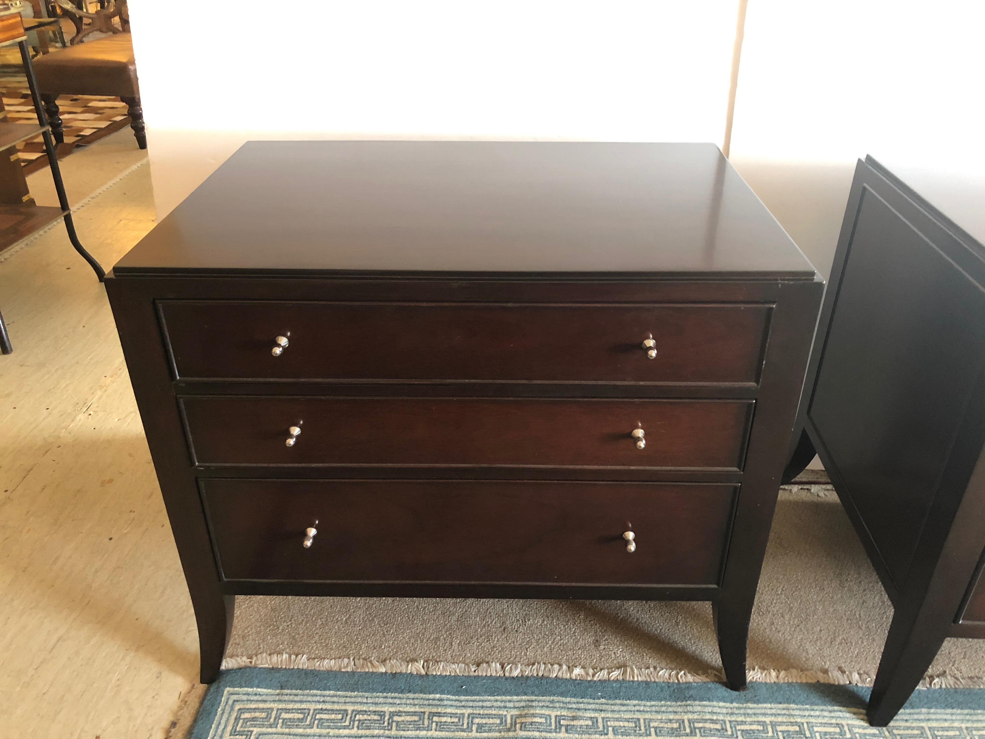 American Sleek Mahogany Pair of Barbara Barry Nightstands Commodes End Tables