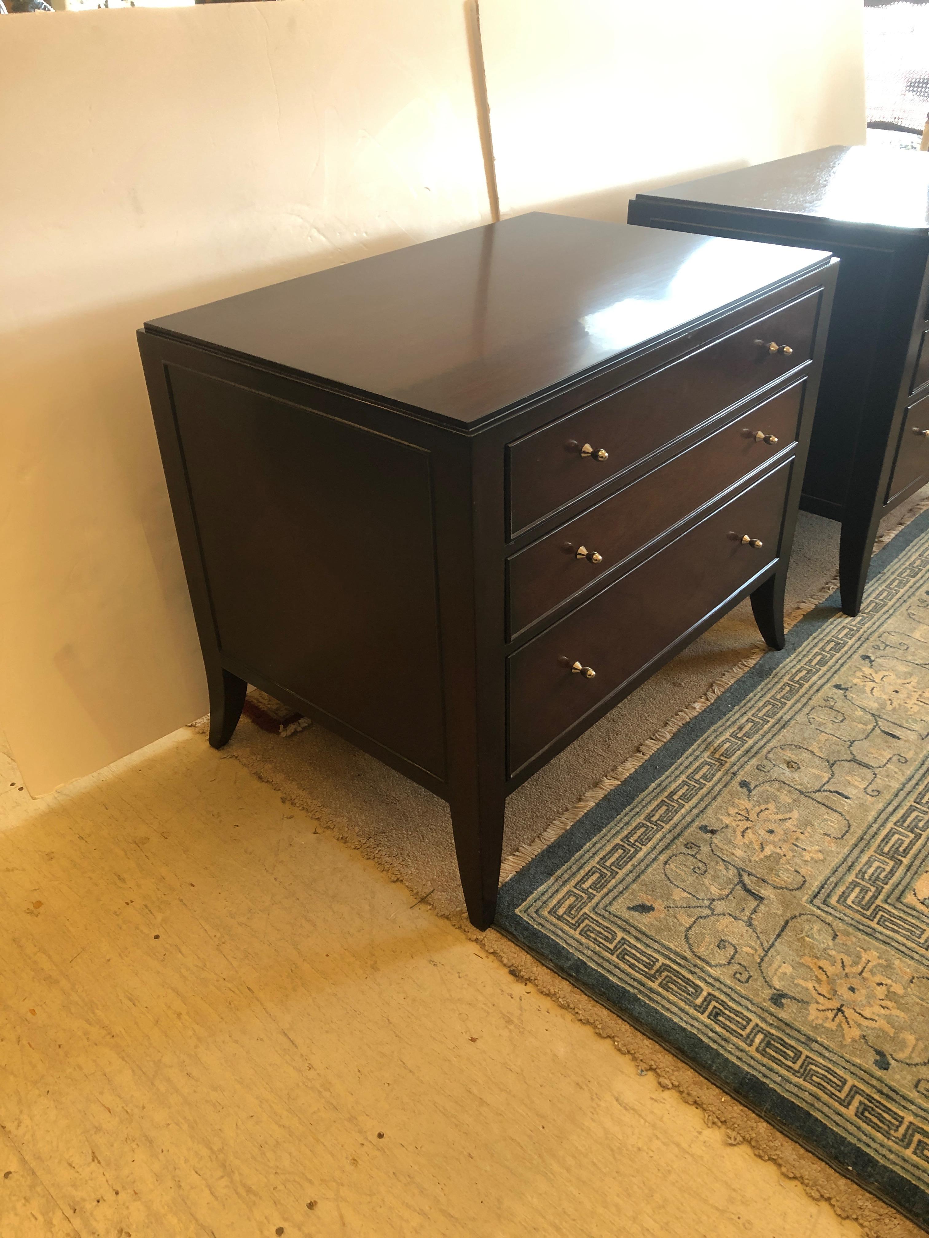 Contemporary Sleek Mahogany Pair of Barbara Barry Nightstands Commodes End Tables