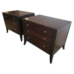 Sleek Mahogany Pair of Barbara Barry Nightstands Commodes End Tables