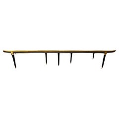 Sleek Maison Jansen Manner Piano Black Lacquered Dining Table with Brass Accents