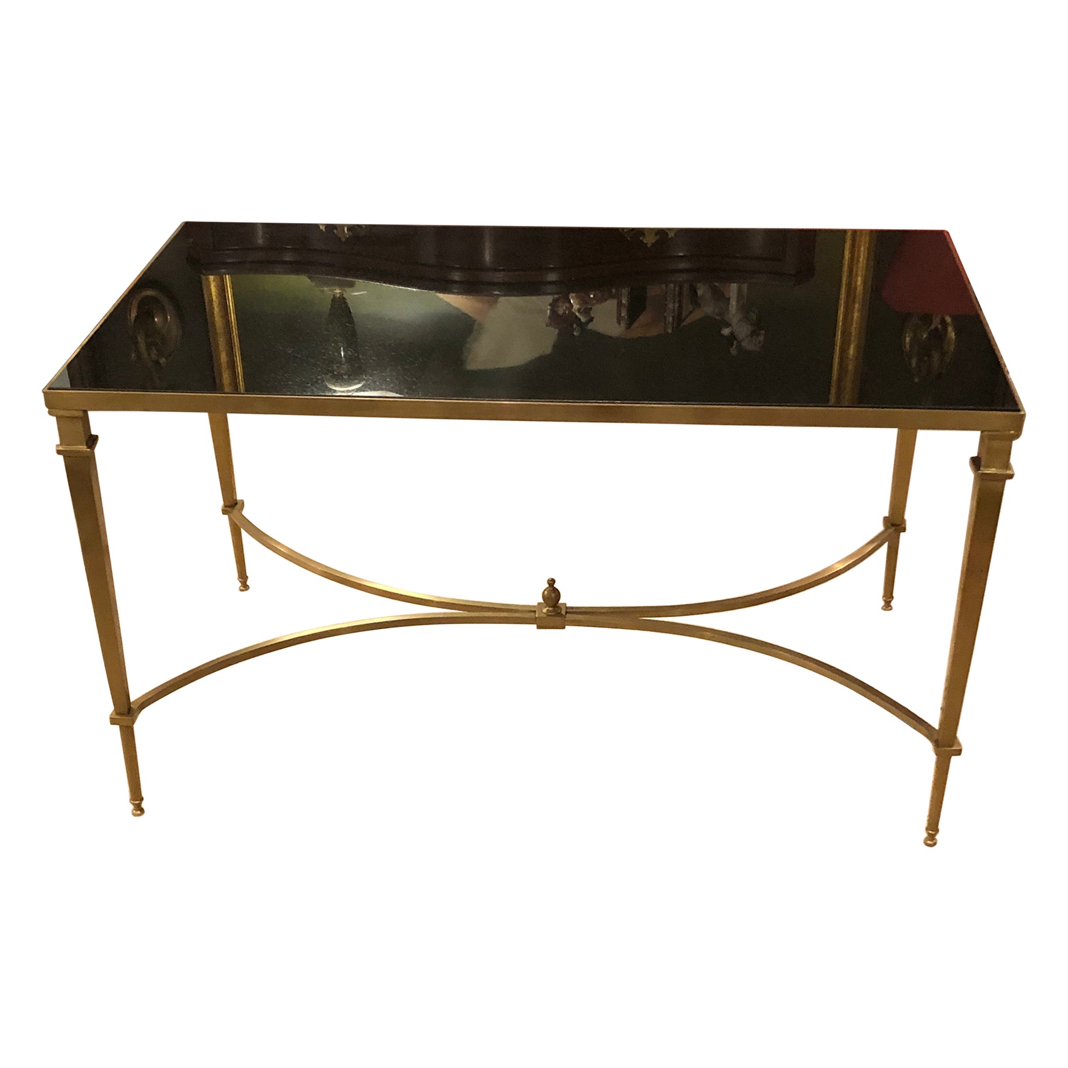 Sleek Maison Jansen Style Brass & Black Granite Coffee Table