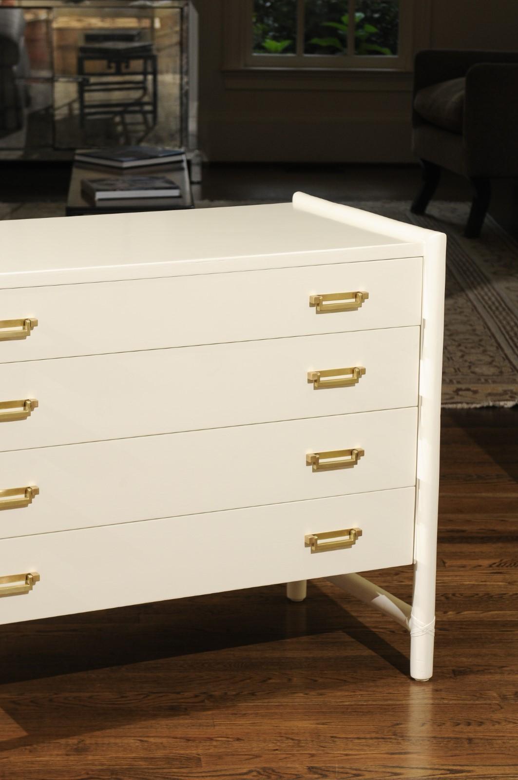 Sleek Meticulously Restored Cream Lacquer Commode by McGuire, circa 1970 For Sale 10