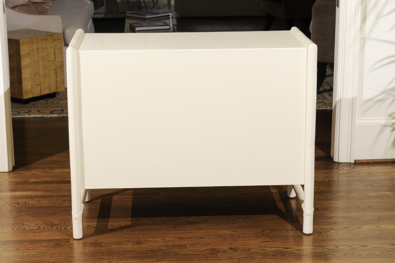 Late 20th Century Sleek Meticulously Restored Cream Lacquer Commode by McGuire, circa 1970 For Sale