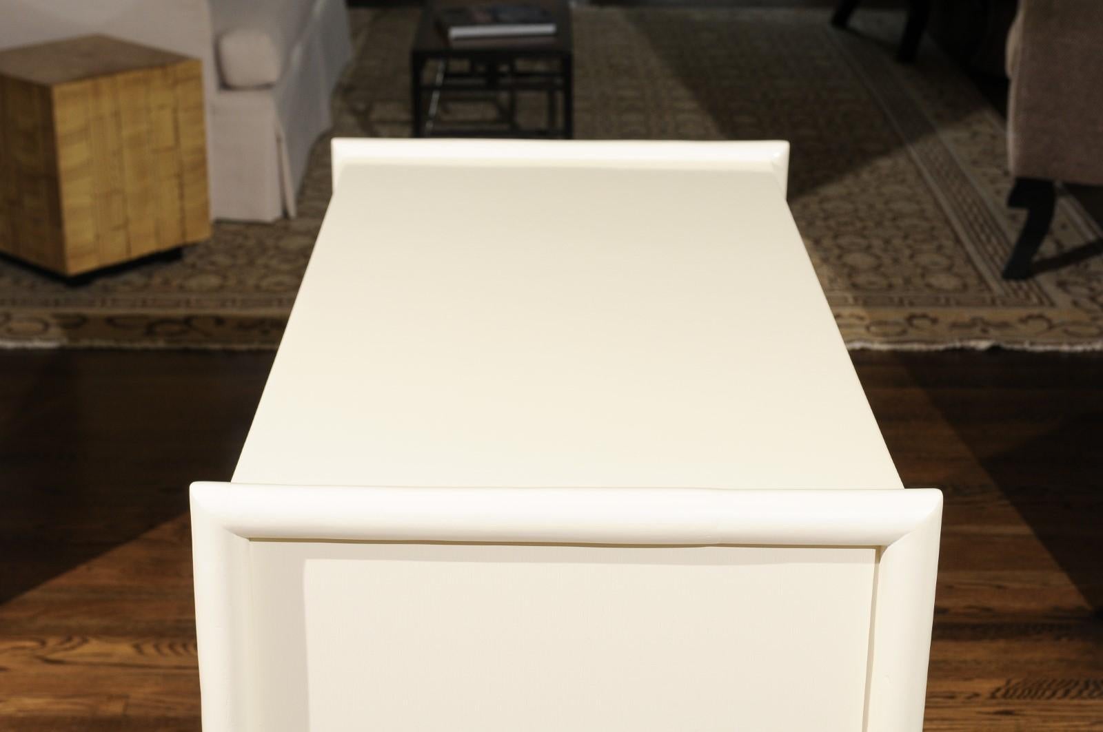 Sleek Meticulously Restored Cream Lacquer Commode by McGuire, circa 1970 For Sale 2