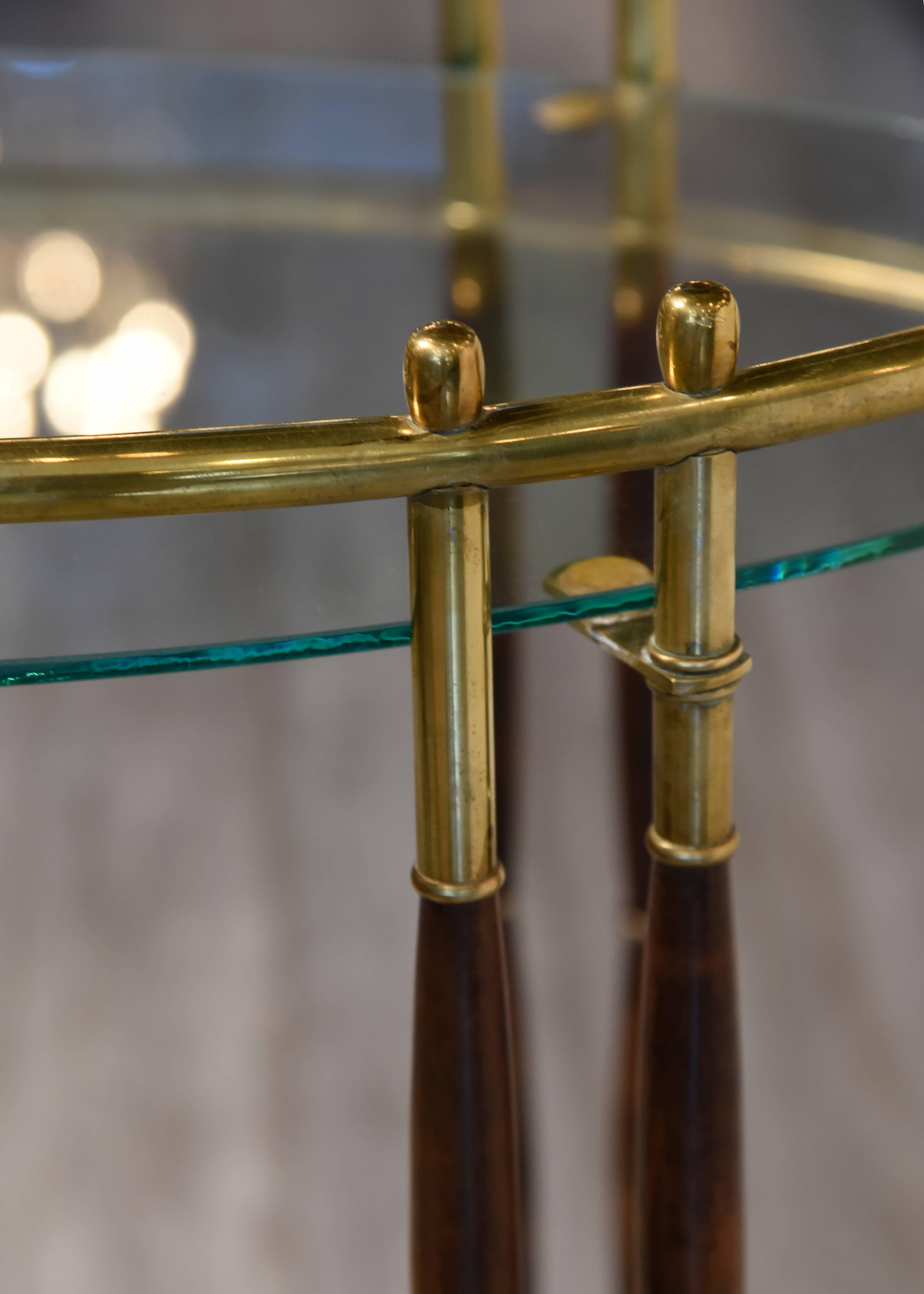 American Sleek Mid-Century Modern Brass, Walnut and Glass Oval Bar Cart