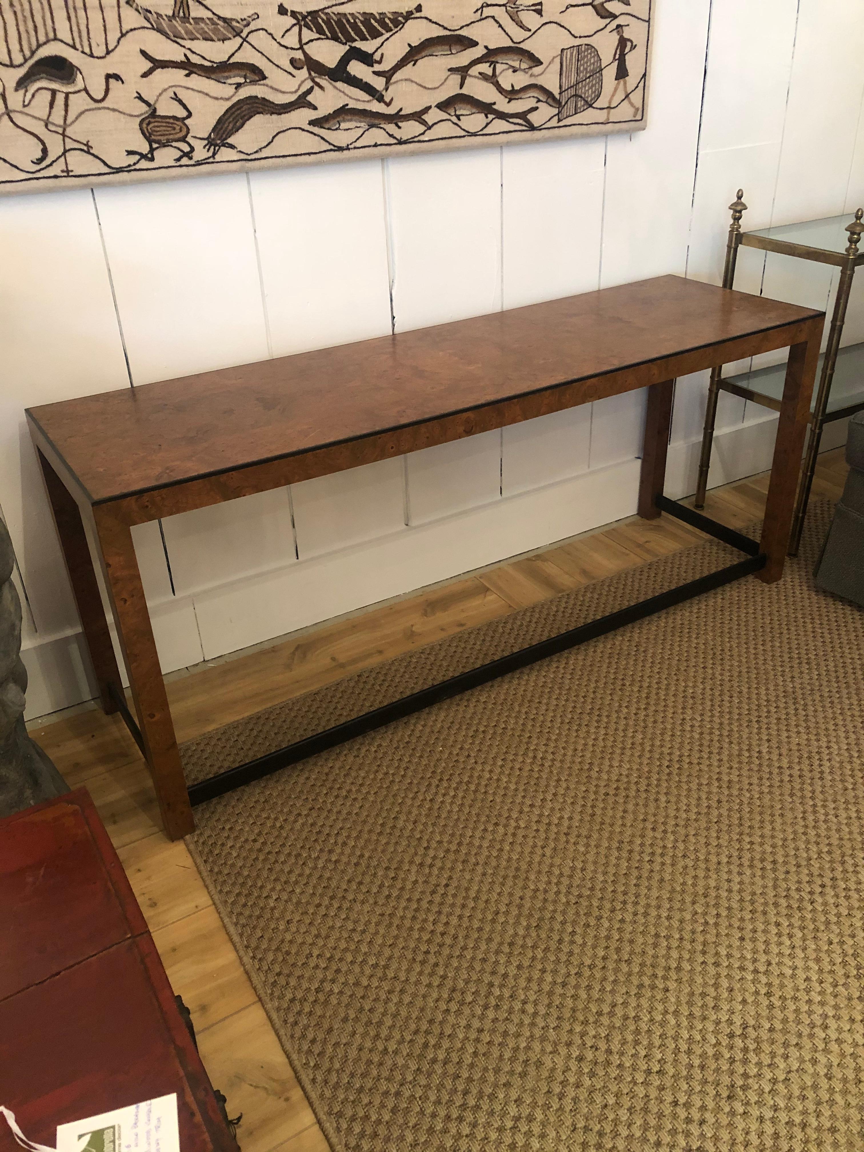 Sleek Mid-Century Modern Burlwood and Ebonized Console Table 2