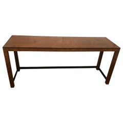 Sleek Mid-Century Modern Burlwood and Ebonized Console Table