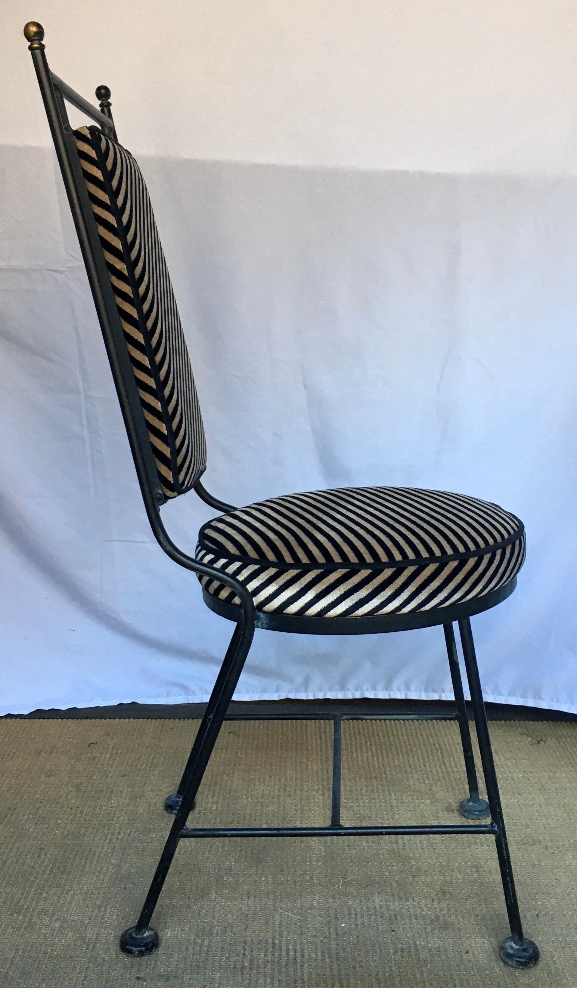 Sleek Mid-Century Modern Iron and Striped Salterini Style Chair, Italian In Good Condition In Lambertville, NJ