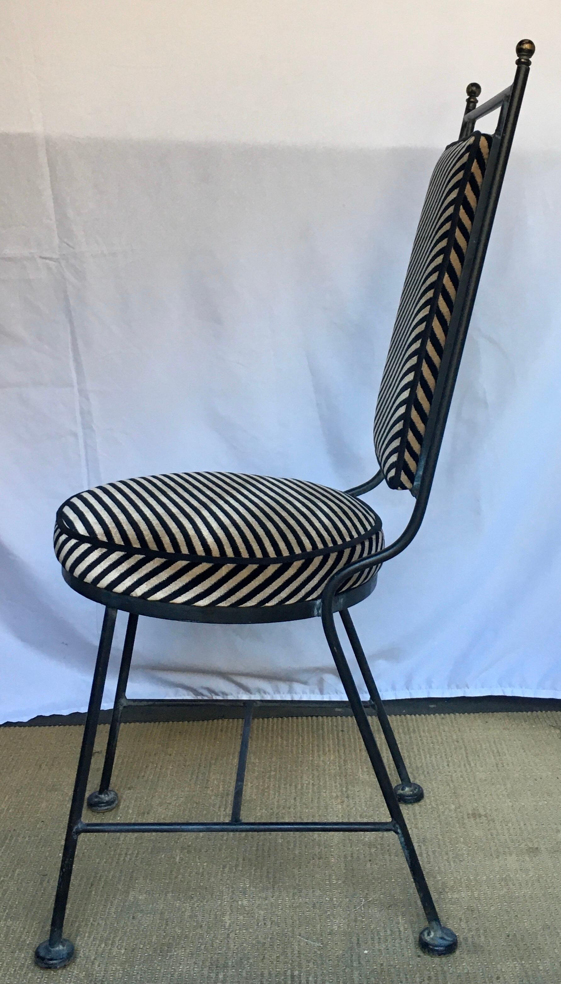 Mid-20th Century Sleek Mid-Century Modern Iron and Striped Salterini Style Chair, Italian