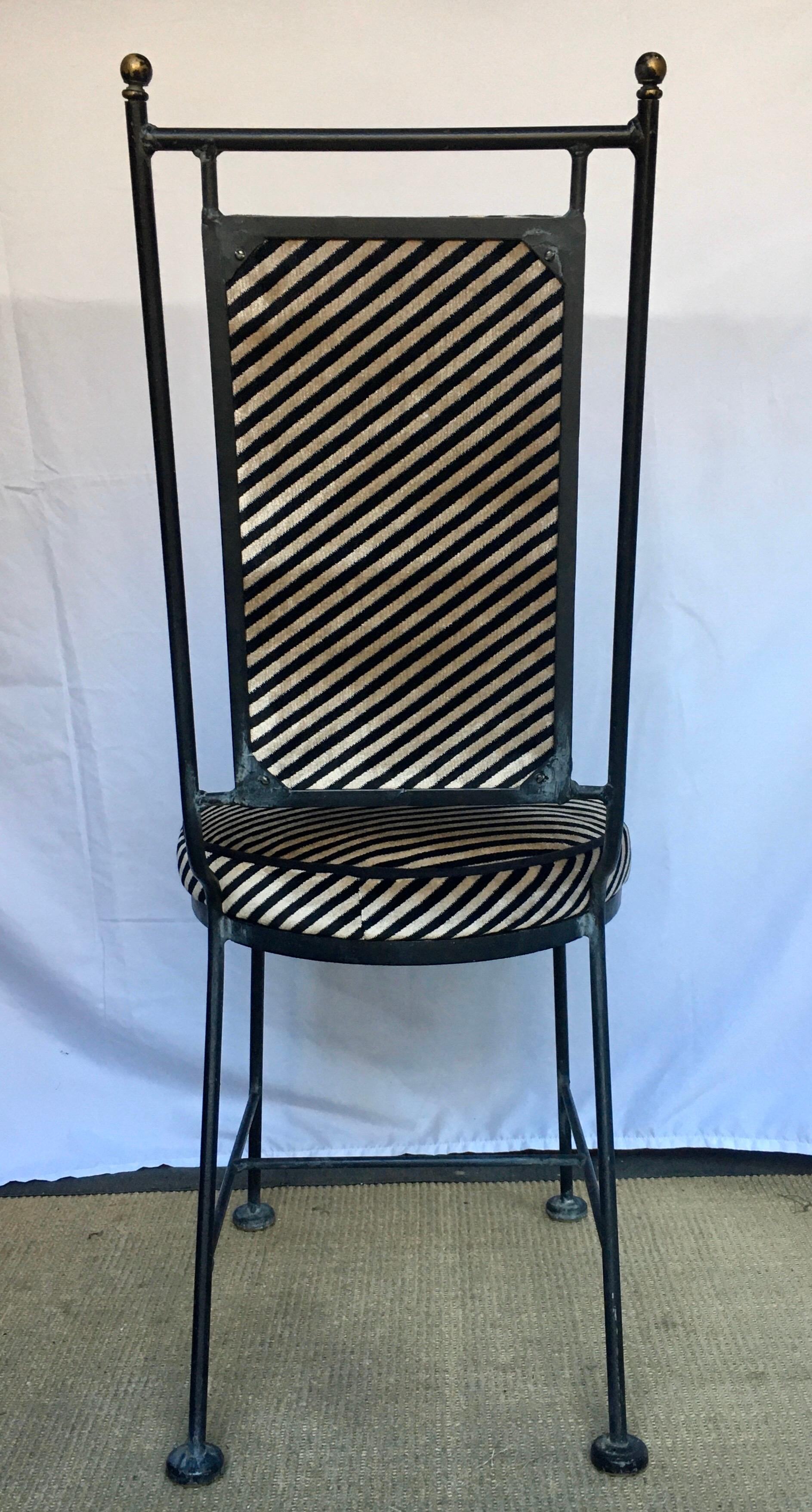 Metal Sleek Mid-Century Modern Iron and Striped Salterini Style Chair, Italian