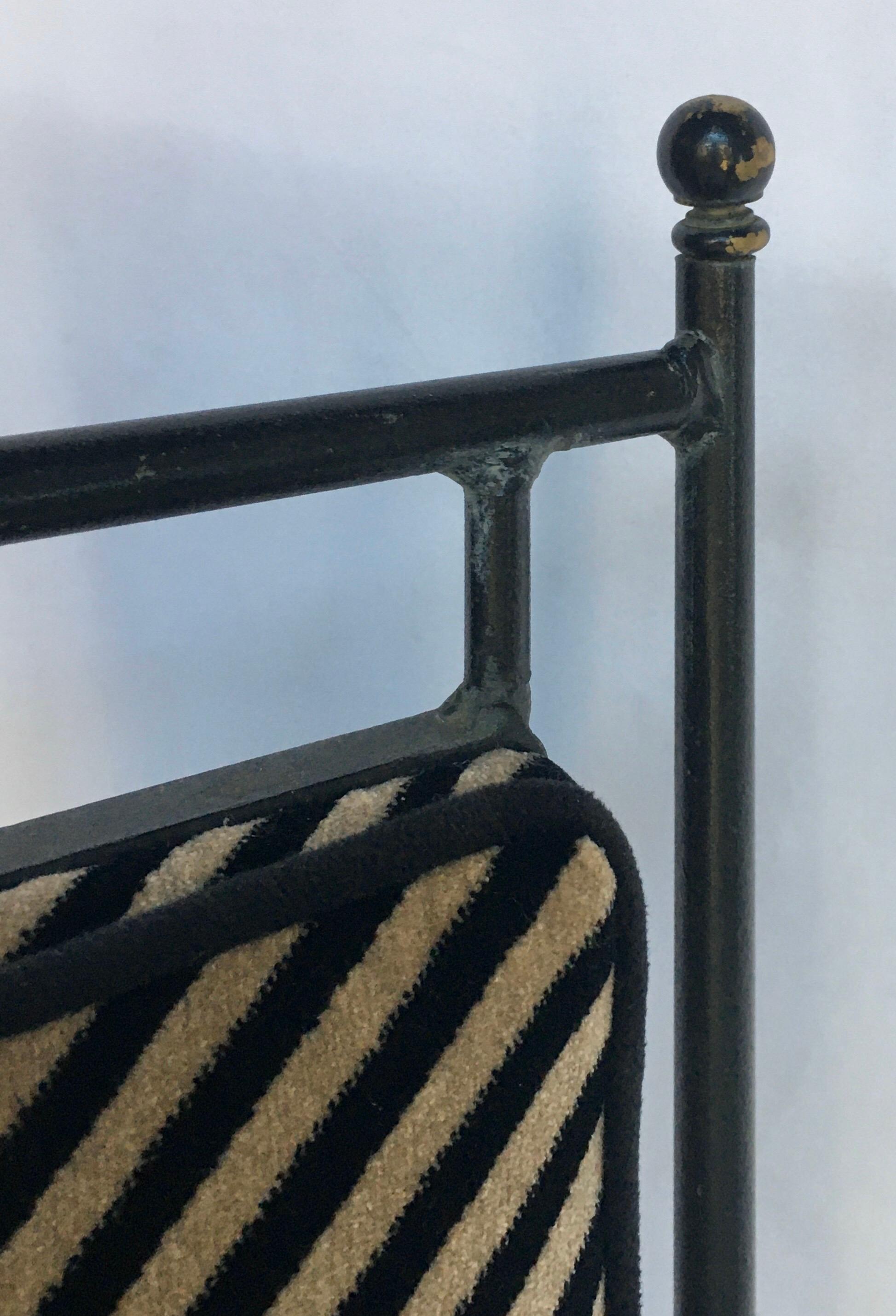 Sleek Mid-Century Modern Iron and Striped Salterini Style Chair, Italian 1
