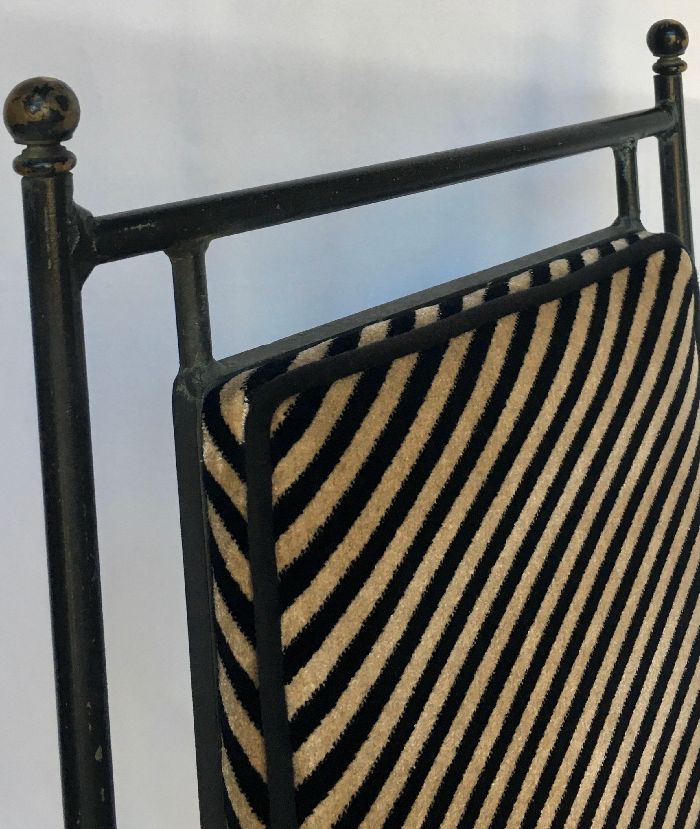 Sleek Mid-Century Modern Iron and Striped Salterini Style Chair, Italian 2
