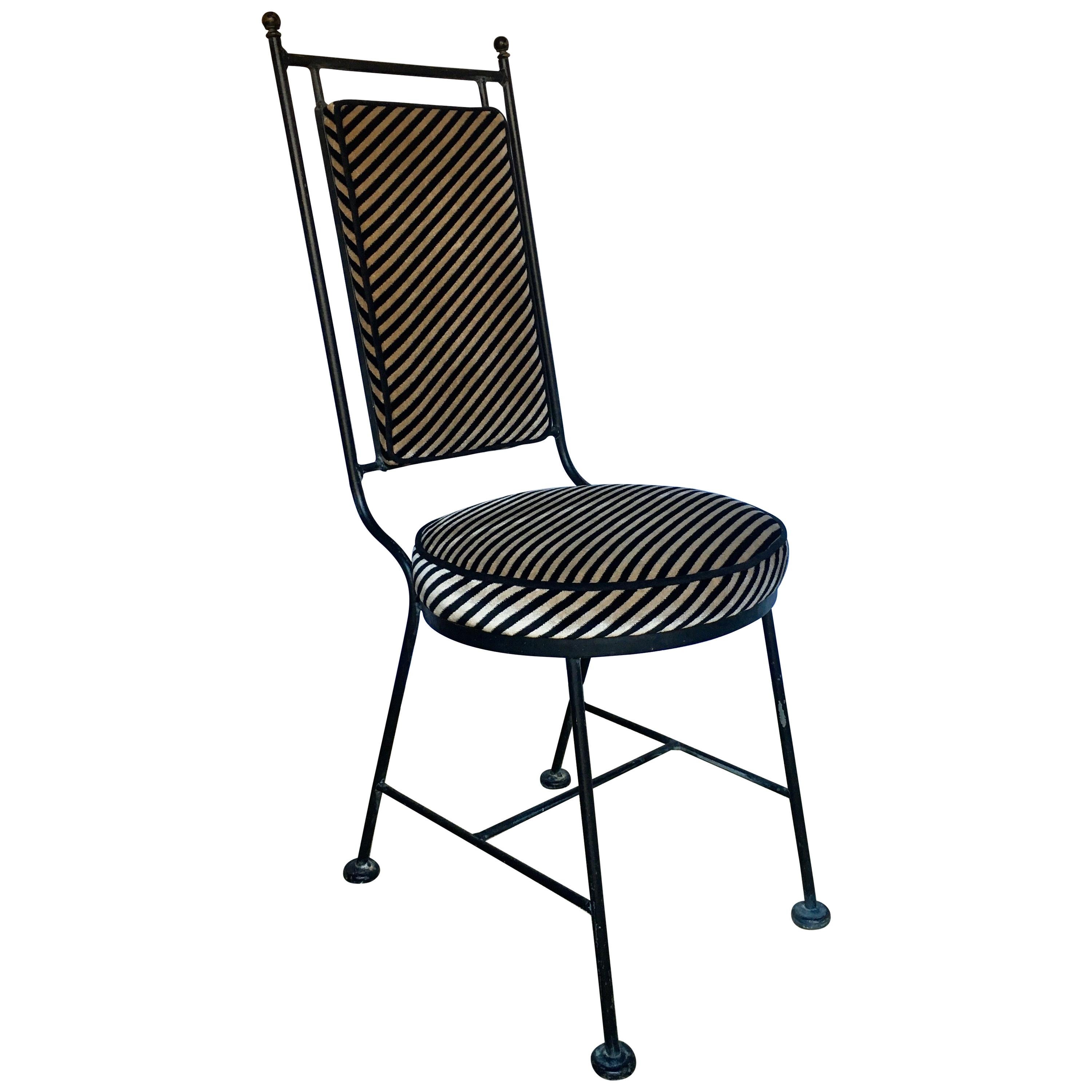 Sleek Mid-Century Modern Iron and Striped Salterini Style Chair, Italian