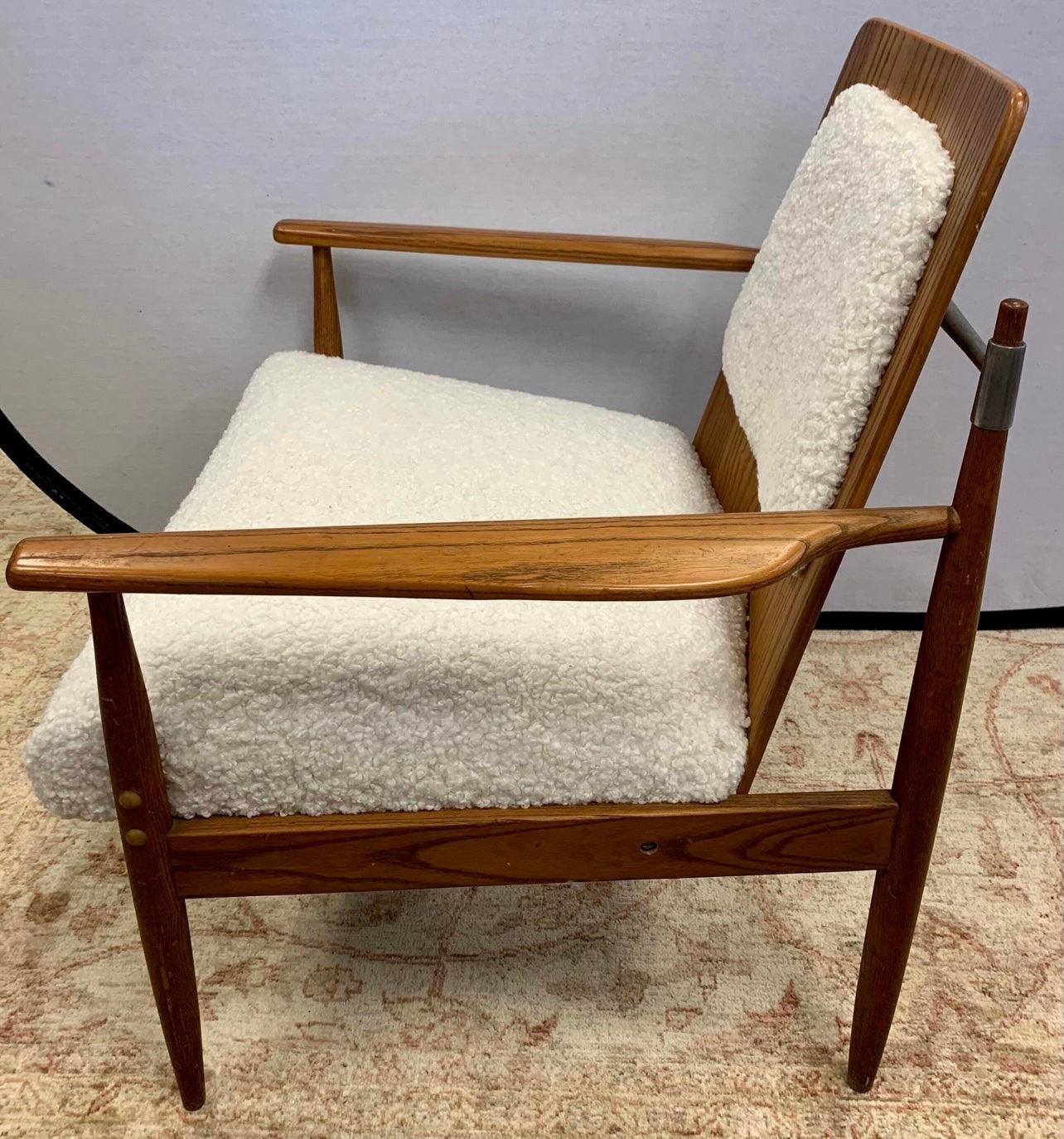 Mid-20th Century Sleek Mid-Century Modern Lounge Chair with New Boucle Upholstery