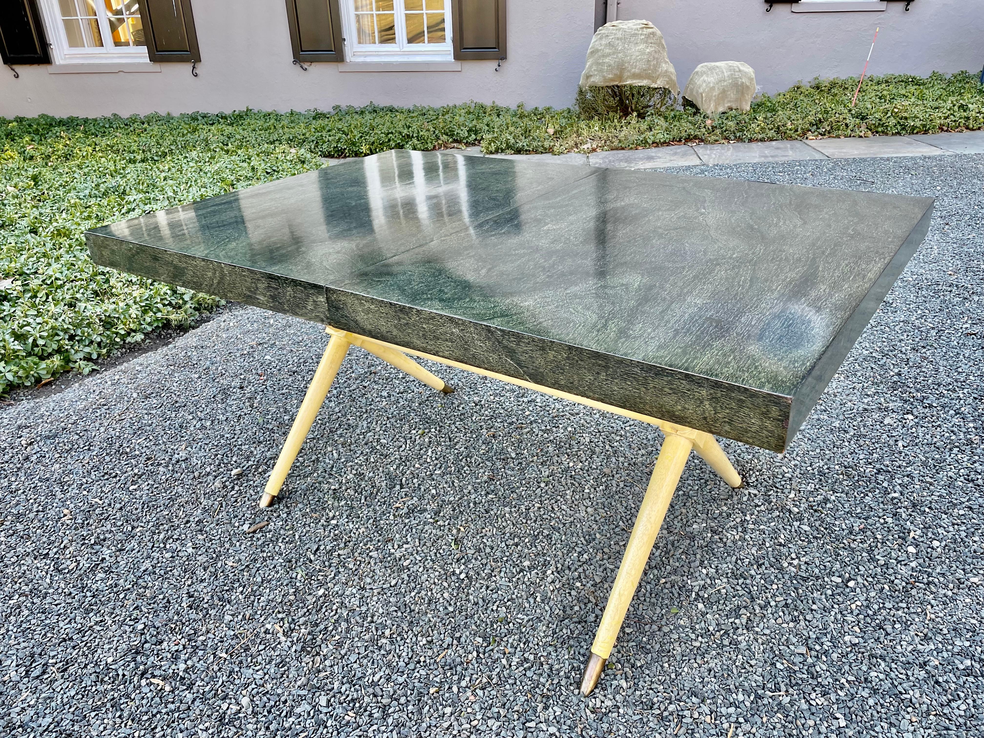 Mid-20th Century Sleek Mid-Century Modern Mahogany Writing Table with Green Black Finish For Sale