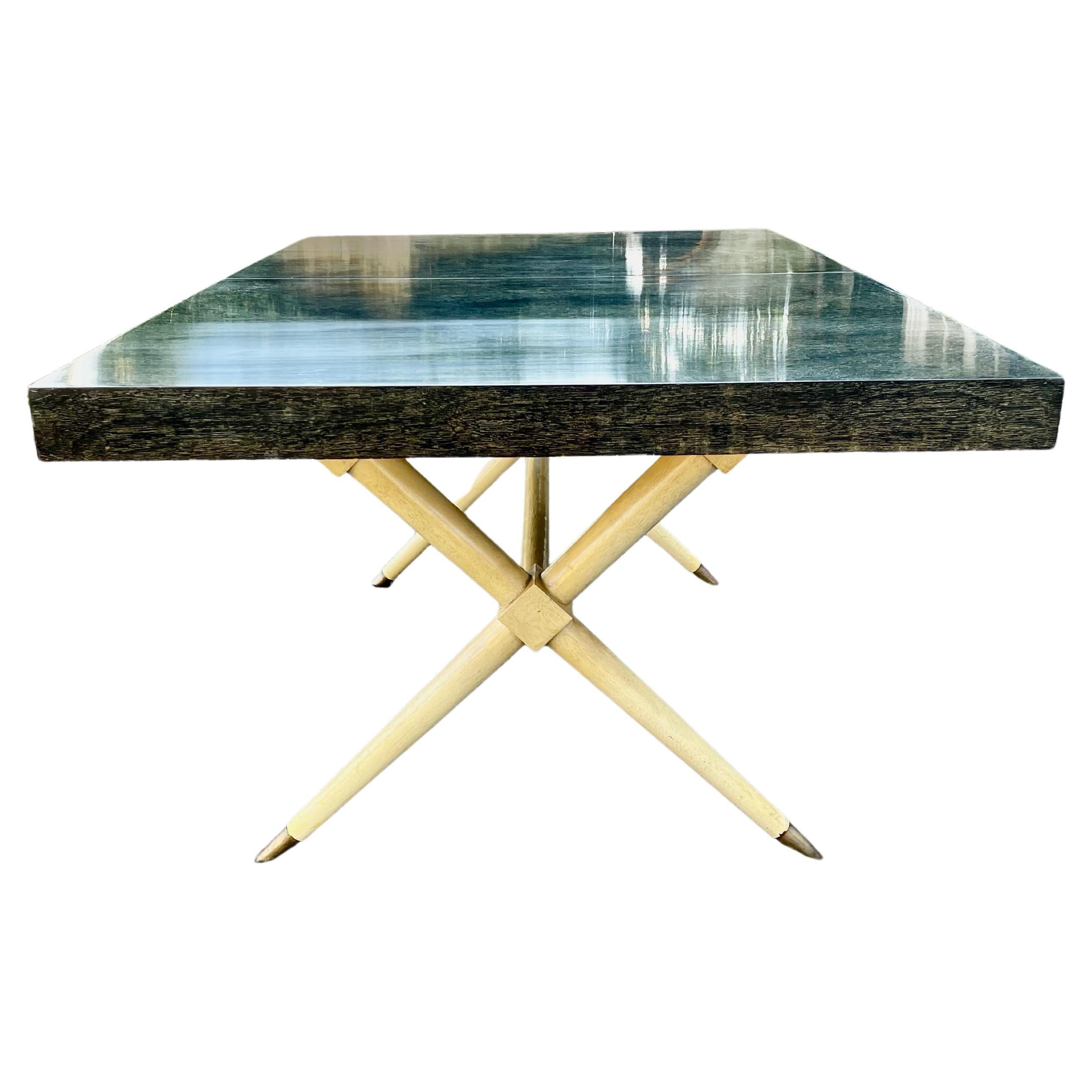 Sleek Mid-Century Modern Mahogany Writing Table with Green Black Finish For Sale