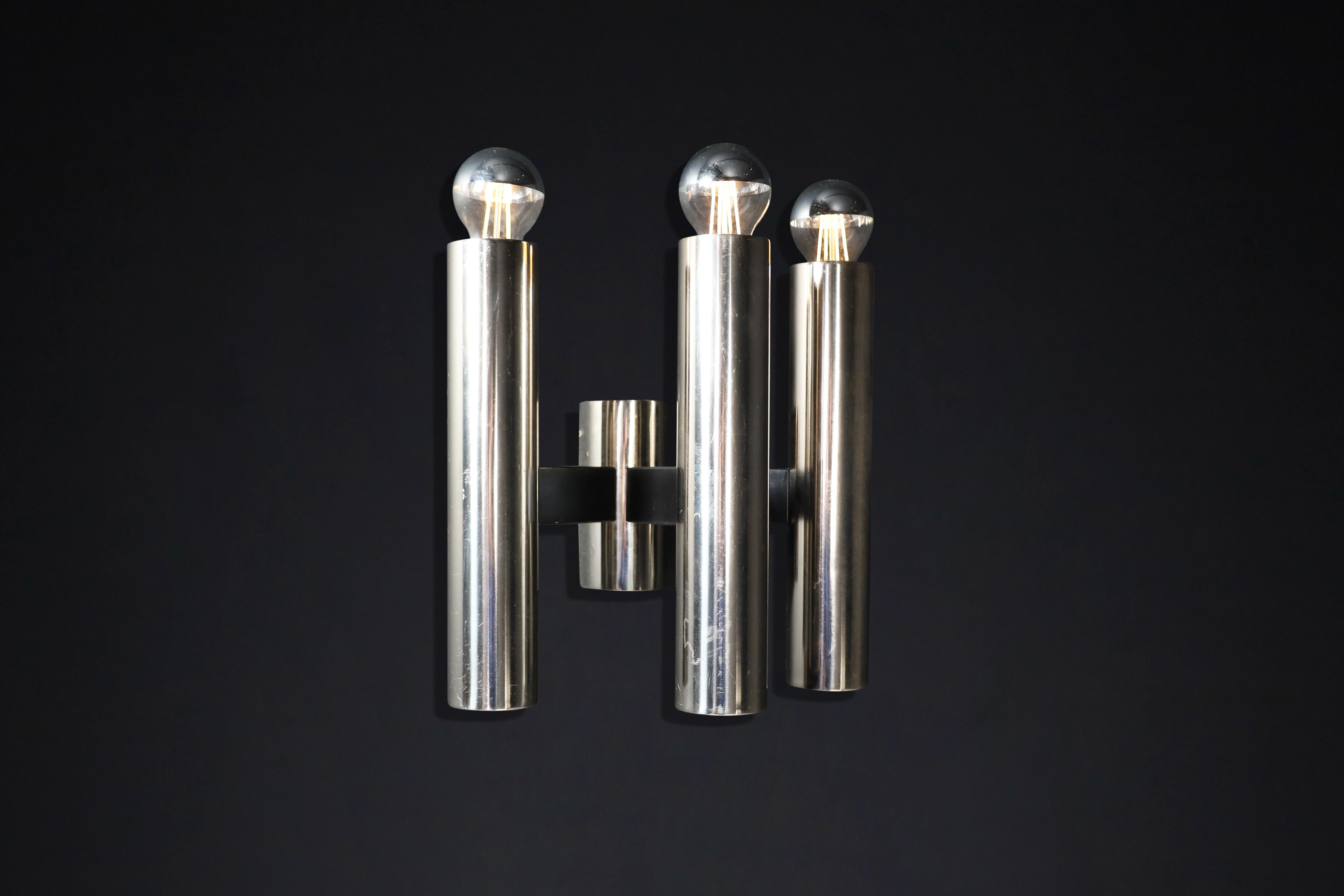 Brutalist Sleek Mid-Century Modern Wall Lights in Chromed Steel – Germany, 1970s For Sale