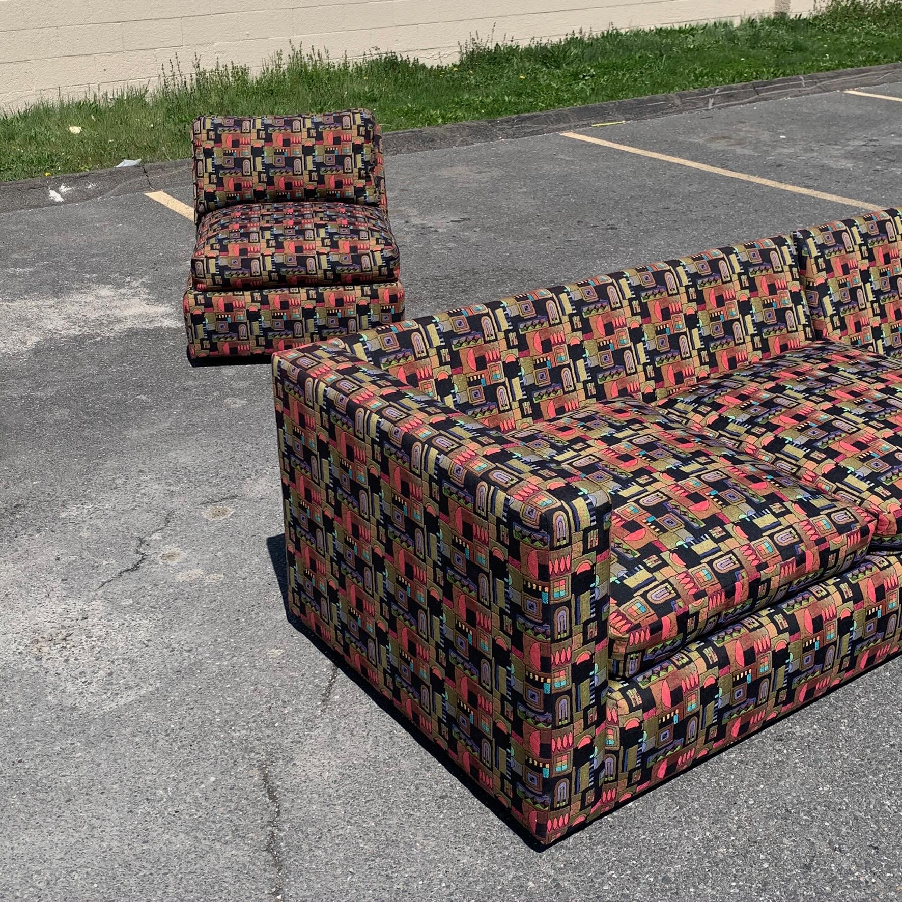 Sleek Milo Baughman Memphis Style Fabric 4-Piece Sectional Sofa 5