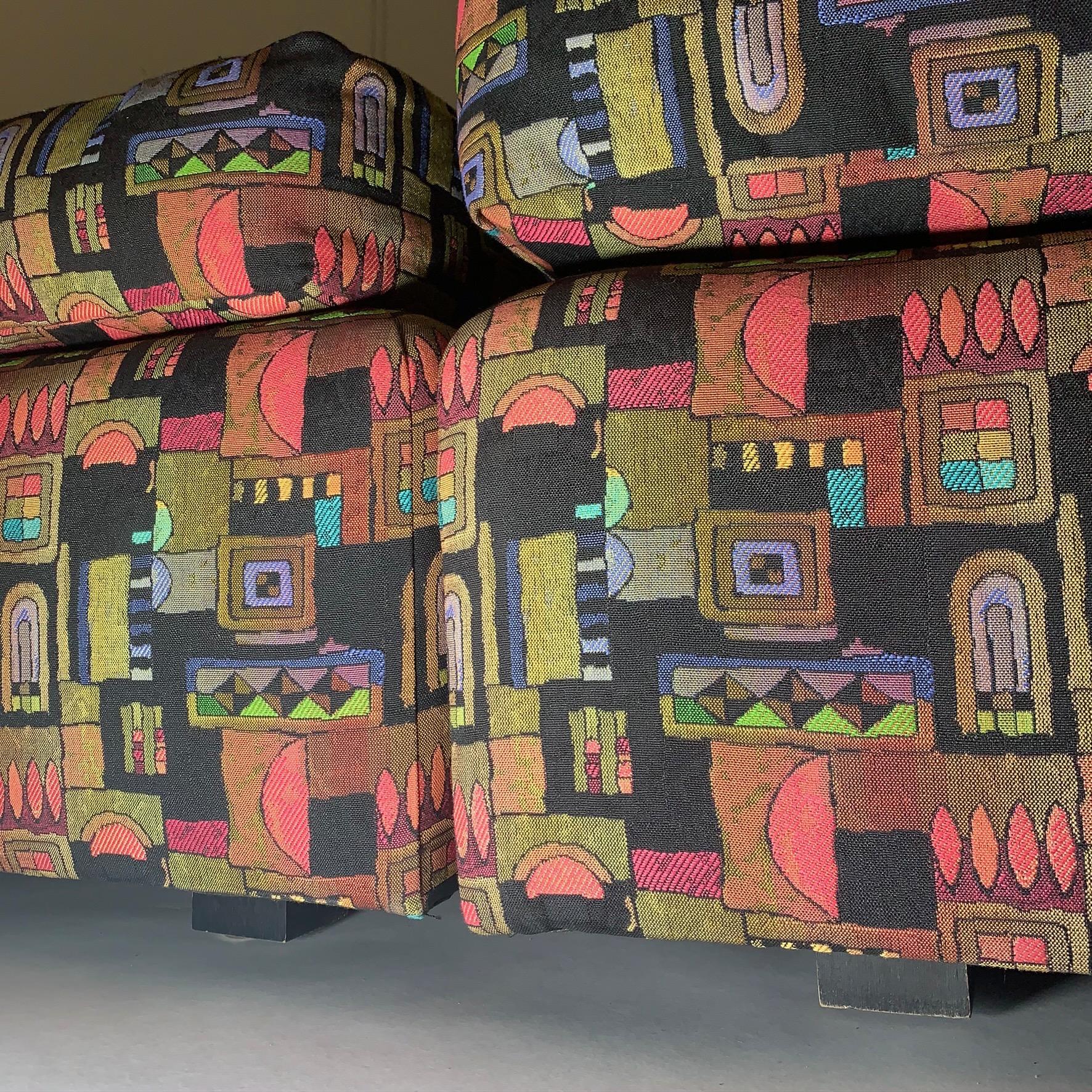 American Sleek Milo Baughman Memphis Style Fabric 4-Piece Sectional Sofa