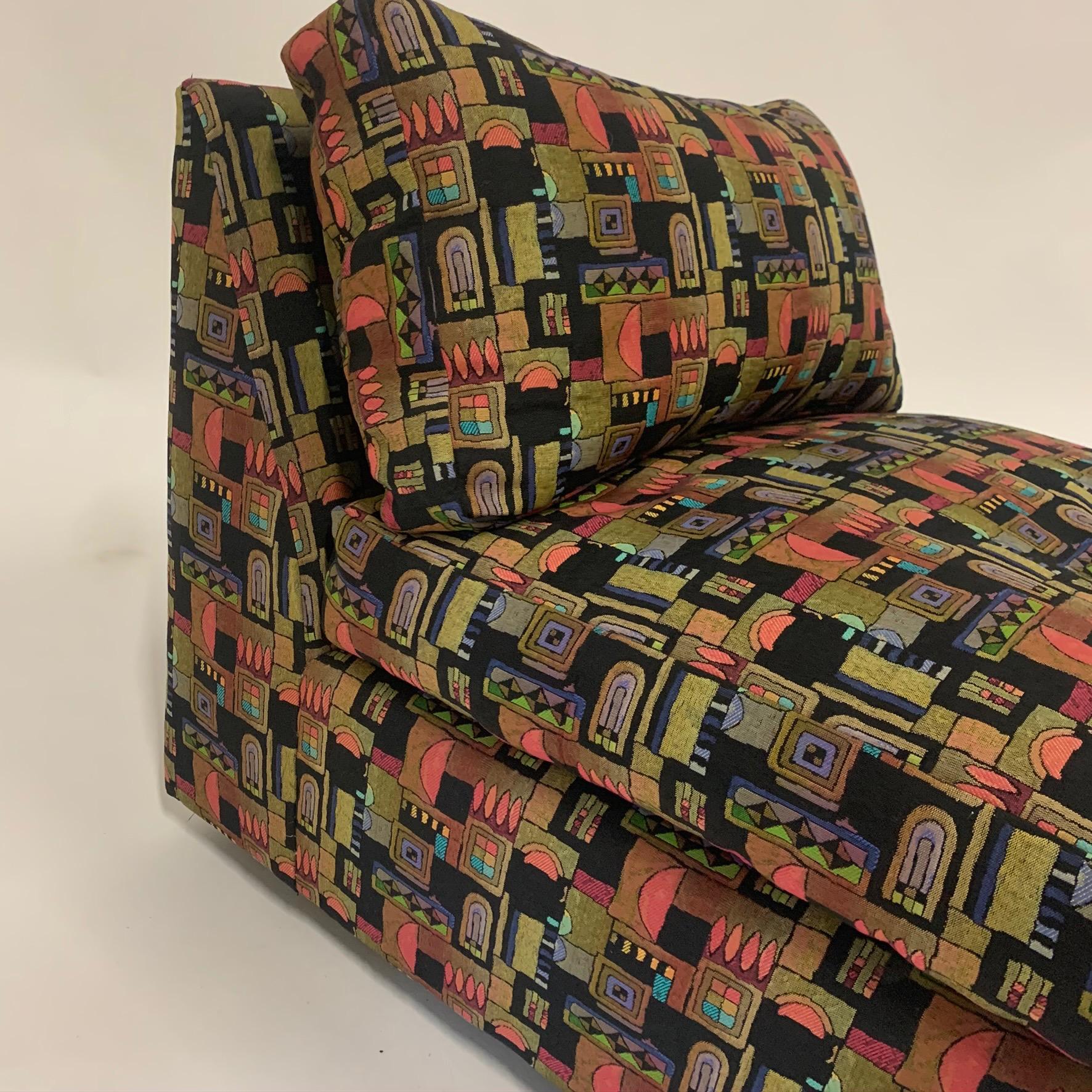 Sleek Milo Baughman Memphis Style Fabric 4-Piece Sectional Sofa 1