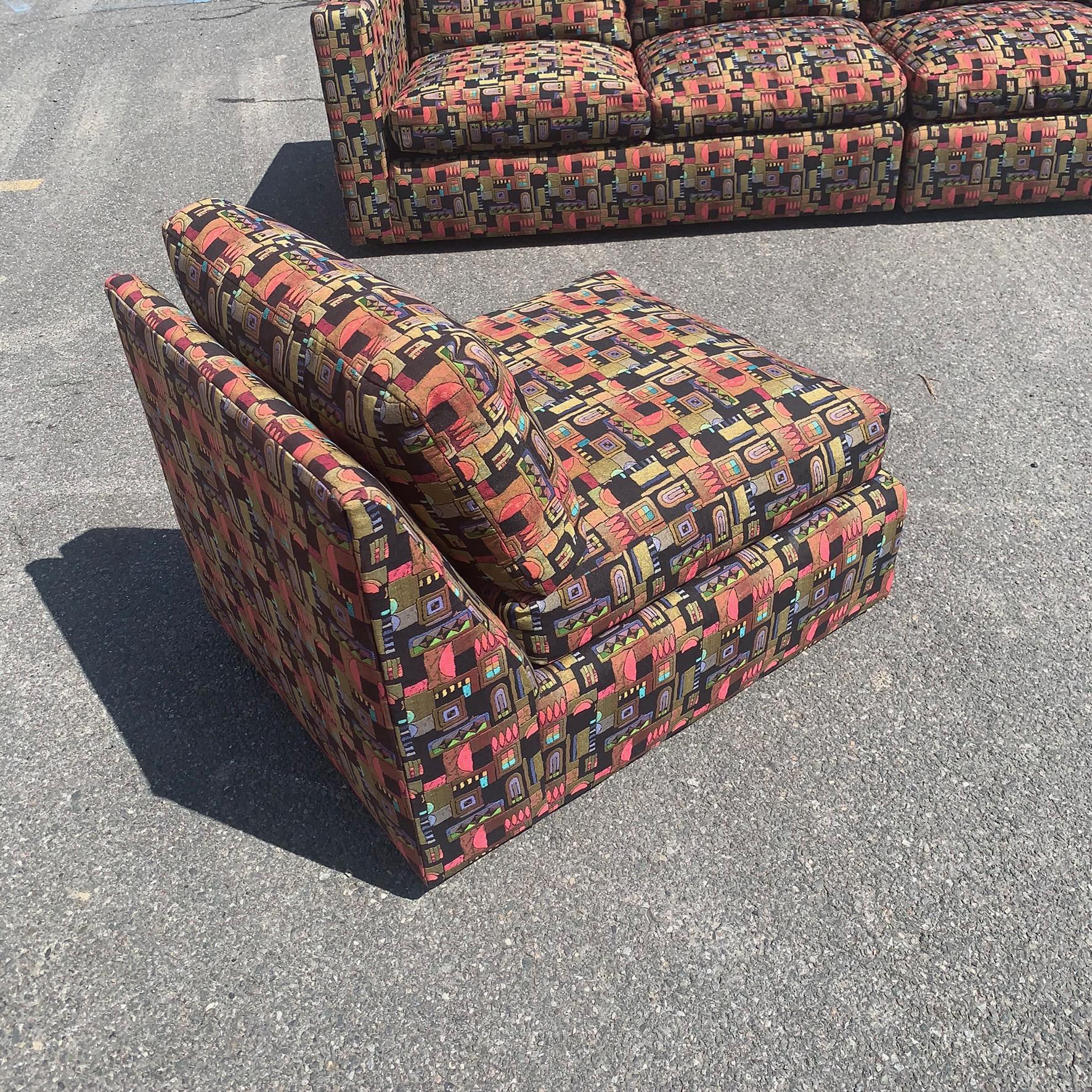 Sleek Milo Baughman Memphis Style Fabric 4-Piece Sectional Sofa 2
