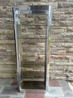 Sleek Milo Baughman style Aluminum and Brass Etagere Smoked Glass Mid-Century